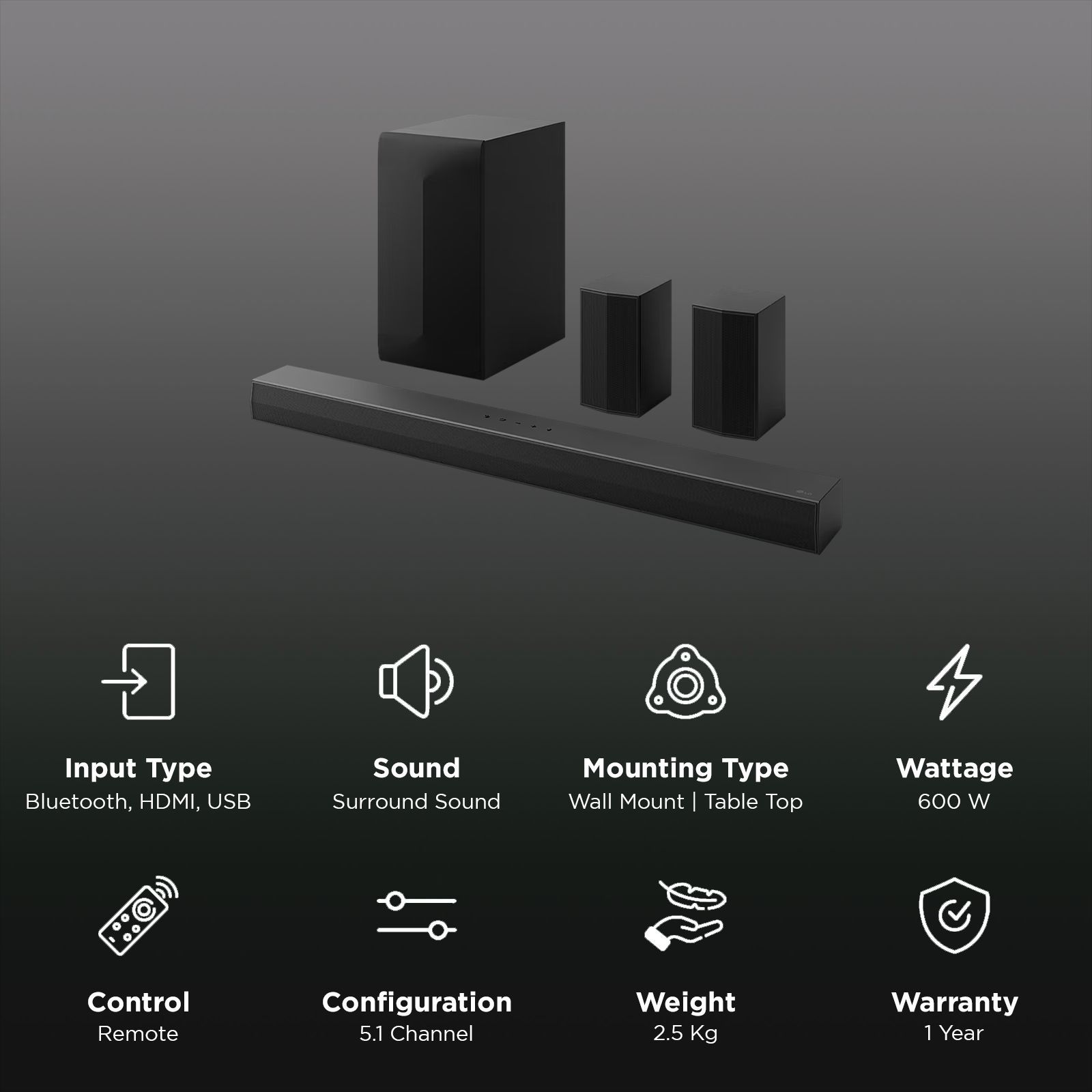 LG S65TR 600W Bluetooth Home Theatre with Remote (Dolby Digital, 5.1 Channel, Black) LG S65TR 600W Bluetooth Home Theatre with Remote (Dolby Digital, 5.1 Channel, Black)_2