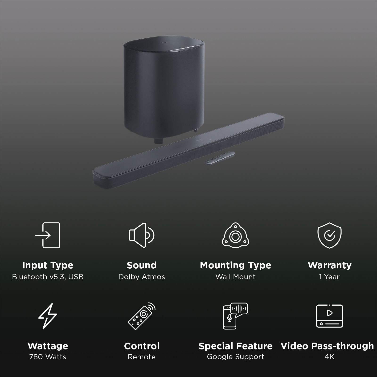 JBL Bar 800MK2 780W Bluetooth Soundbar with Remote (Dolby Atmos, 7.1 Channel, Black) JBL Bar 800MK2 780W Bluetooth Soundbar with Remote (Dolby Atmos, 7.1 Channel, Black)_2