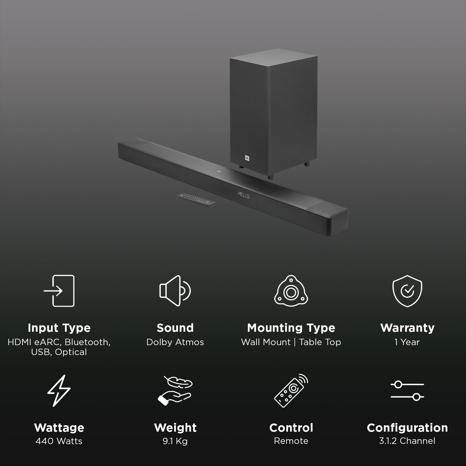 JBL CINEMA SB595 440W Bluetooth Soundbar with Remote (True Dolby Atmos, 3.1.2 Channel, Black)_2