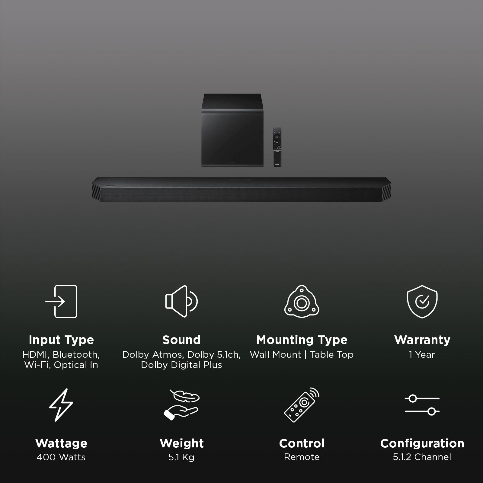 SAMSUNG Q-series 400W Bluetooth Soundbar with Remote (Wireless Dolby Atmos, 5.1.2 Channel, Black)_2