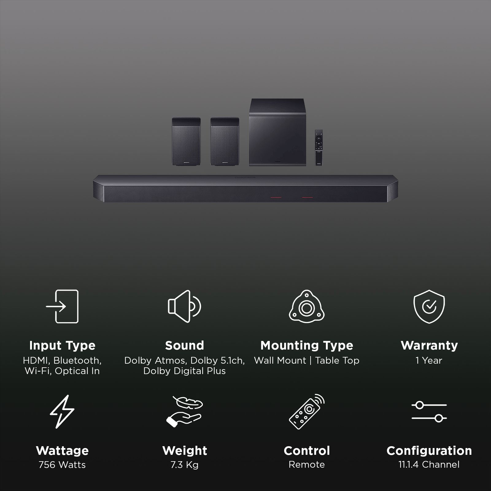 SAMSUNG Q-series 756W Bluetooth Soundbar with Remote (Wireless Dolby Atmos, 11.1.4 Channel, Titan Black)_2