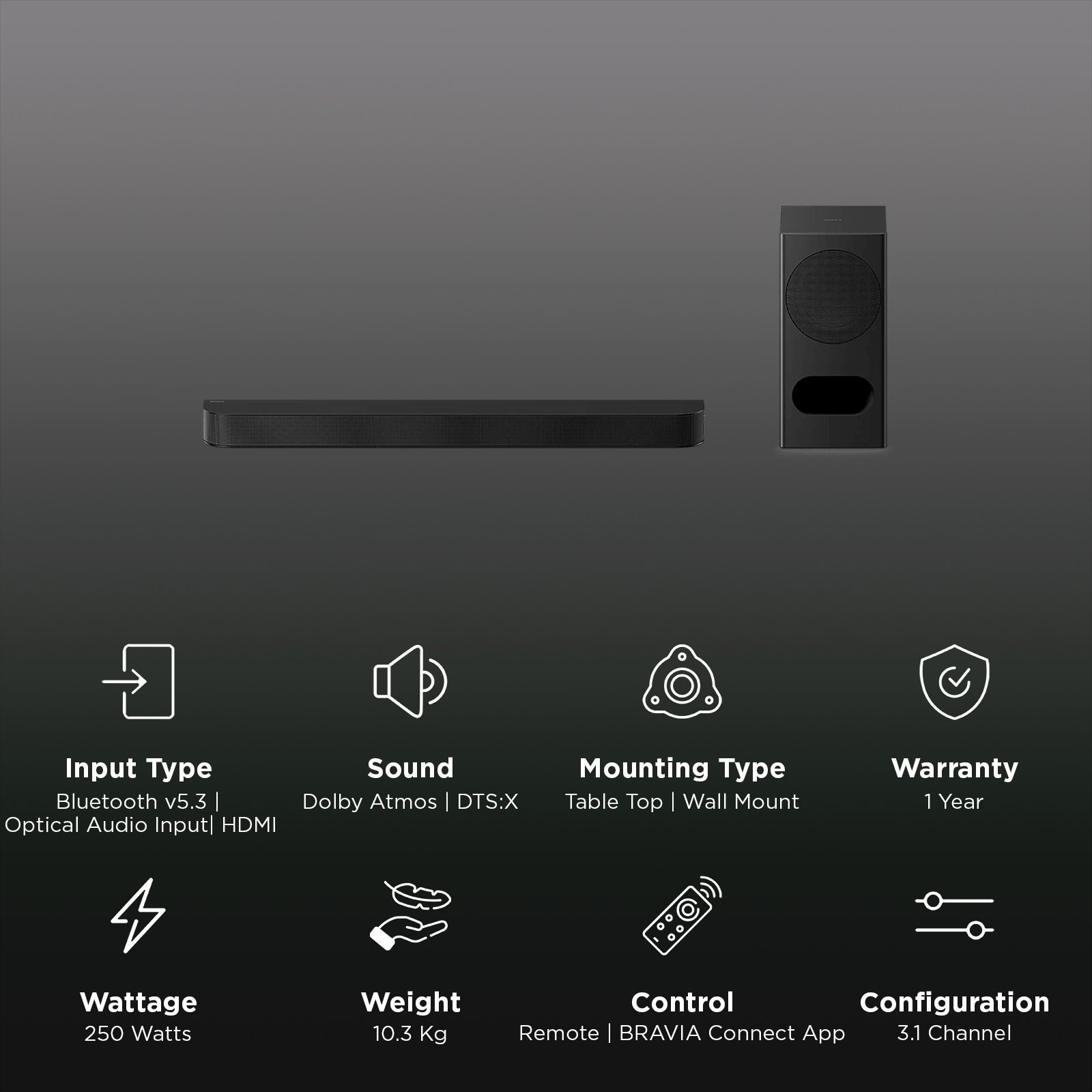 SONY BRAVIA Theatre Bar 5 250W Bluetooth Home Theatre with Remote (Dolby Atmos & DTS:X, 3.1 Channel, Black) SONY BRAVIA Theatre Bar 5 250W Bluetooth Home Theatre with Remote (Dolby Atmos & DTS:X, 3.1 Channel, Black)_2