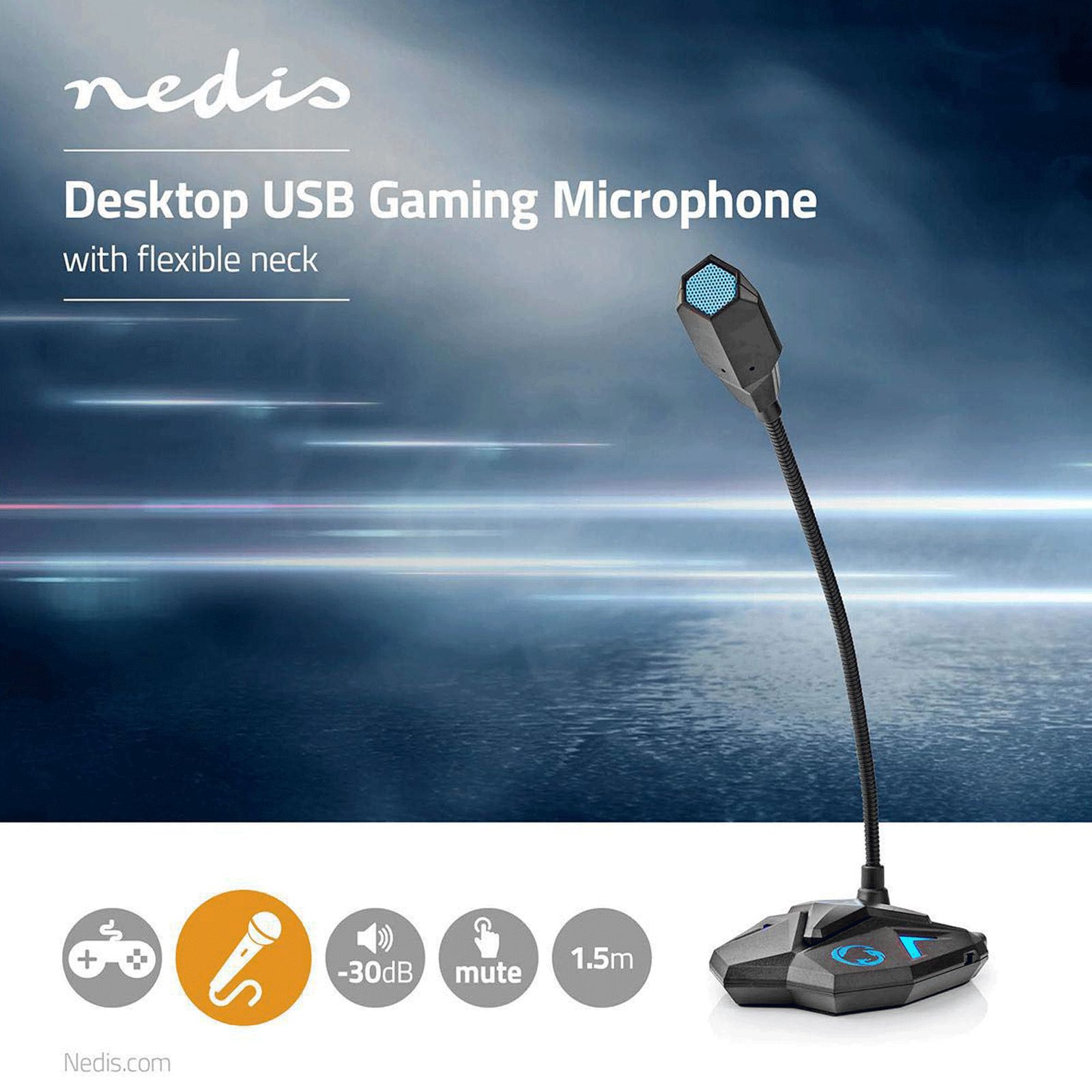 nedis Gaming Gooseneck Wired Condenser Microphone (Mute Button, GMICGU100BK, Black)_9