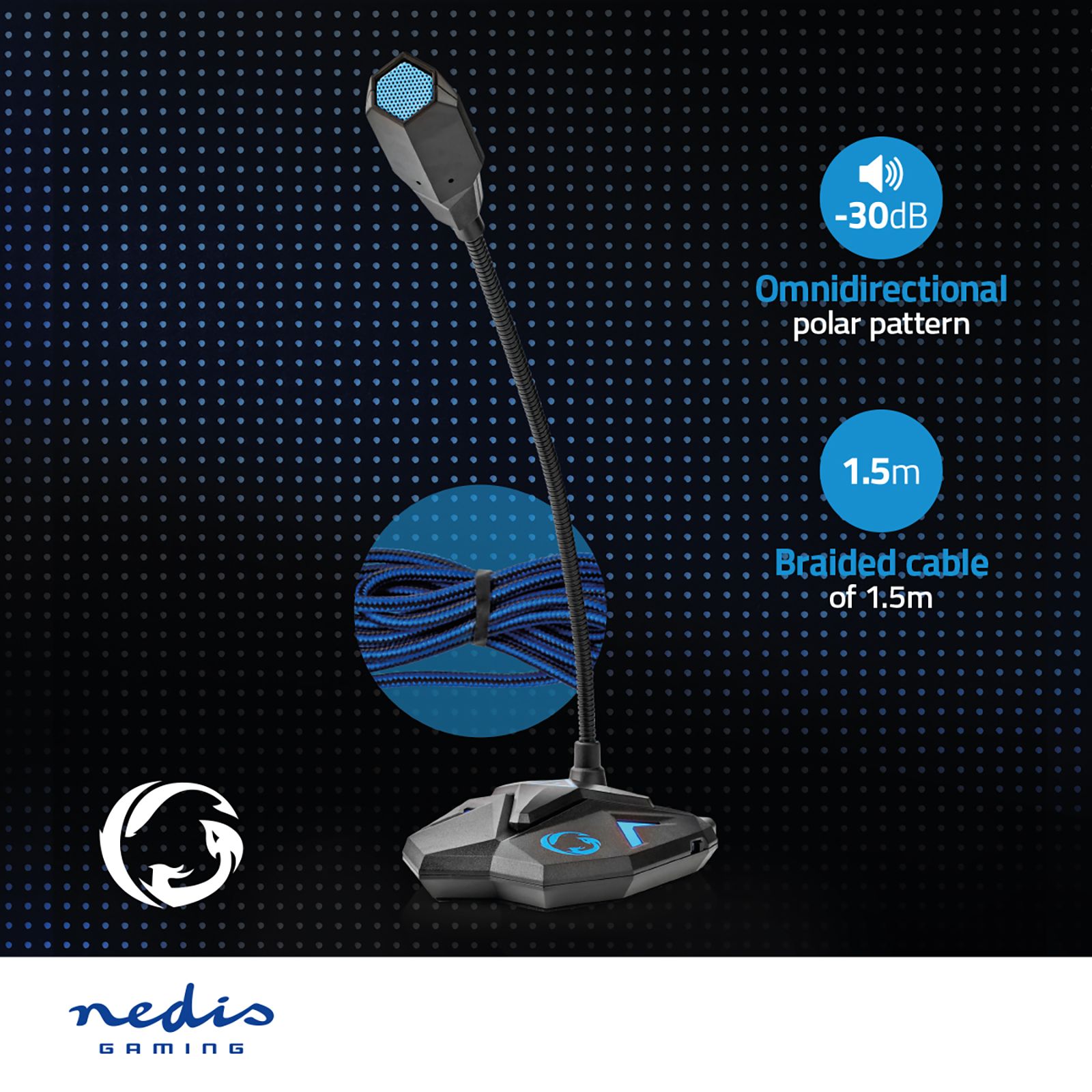 nedis Gaming Gooseneck Wired Condenser Microphone (Mute Button, GMICGU100BK, Black)_13