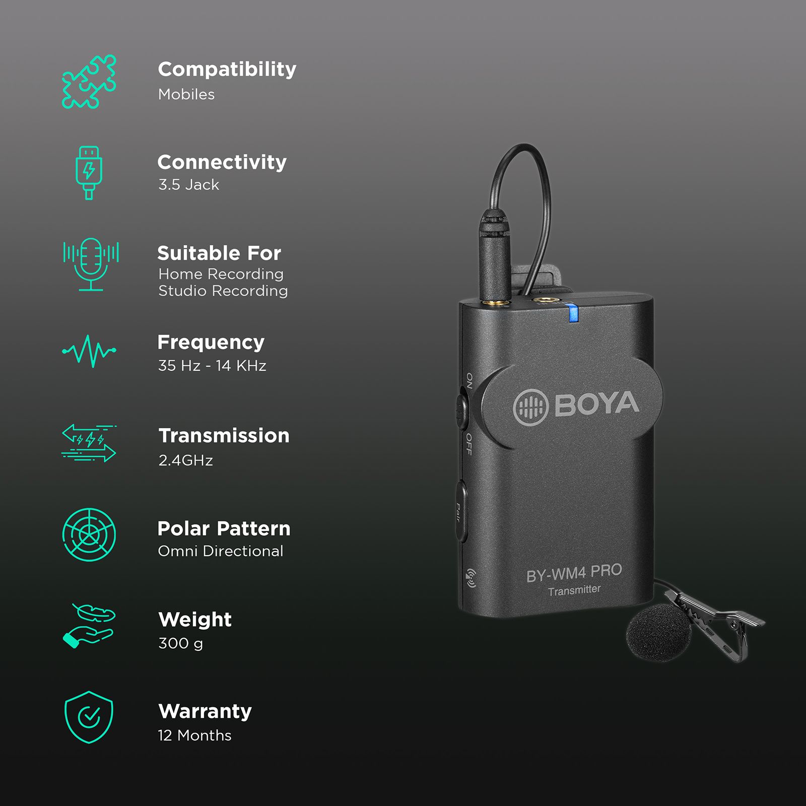 Boya Pro 3.5 Jack Wireless Microphone with Compact Dual-Channel (Black) Boya Pro 3.5 Jack Wireless Microphone with Compact Dual-Channel (Black)_2