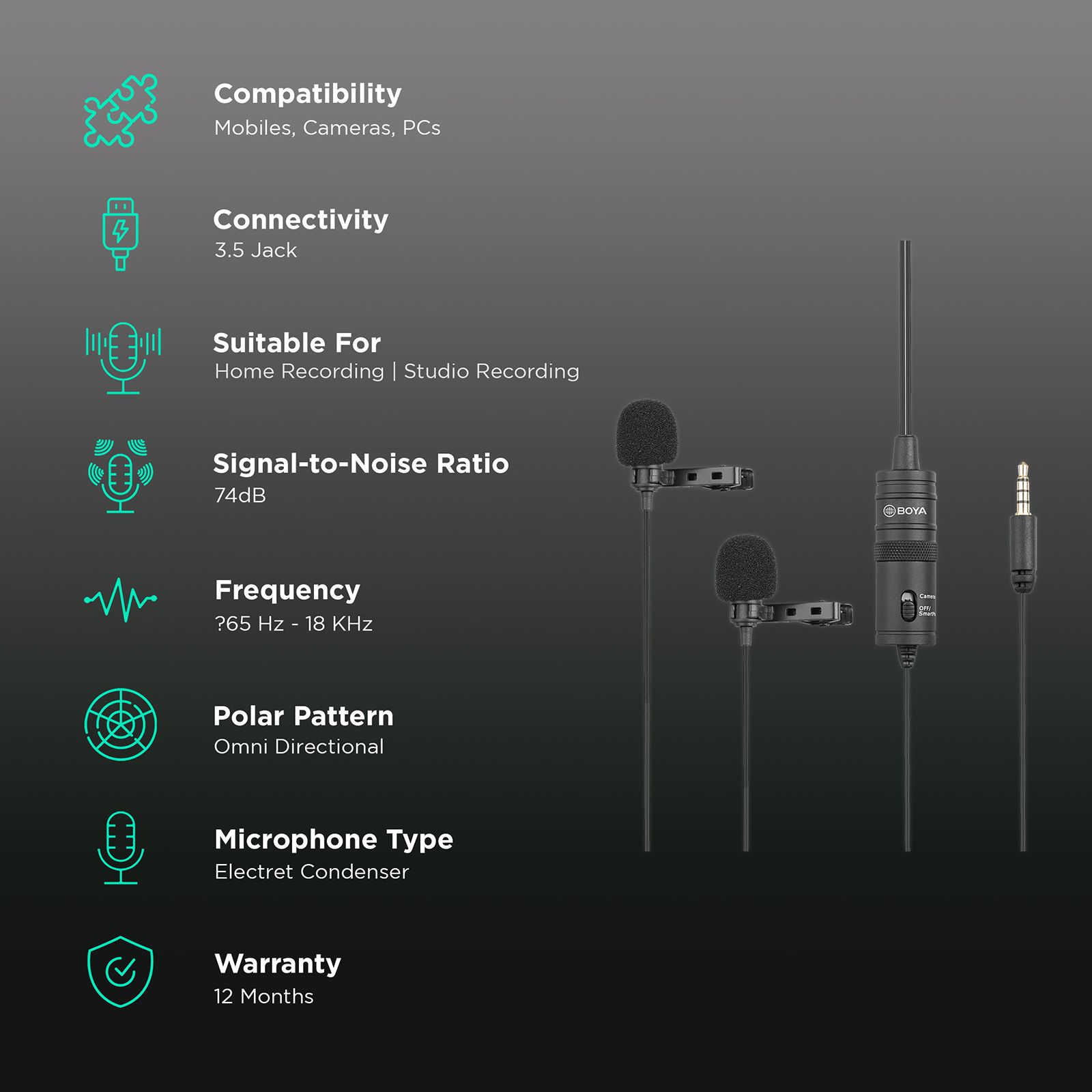 Boya 3.5 Jack Wired Microphone with 360 Degree Range Pickup (Black) Boya 3.5 Jack Wired Microphone with 360 Degree Range Pickup (Black)_2