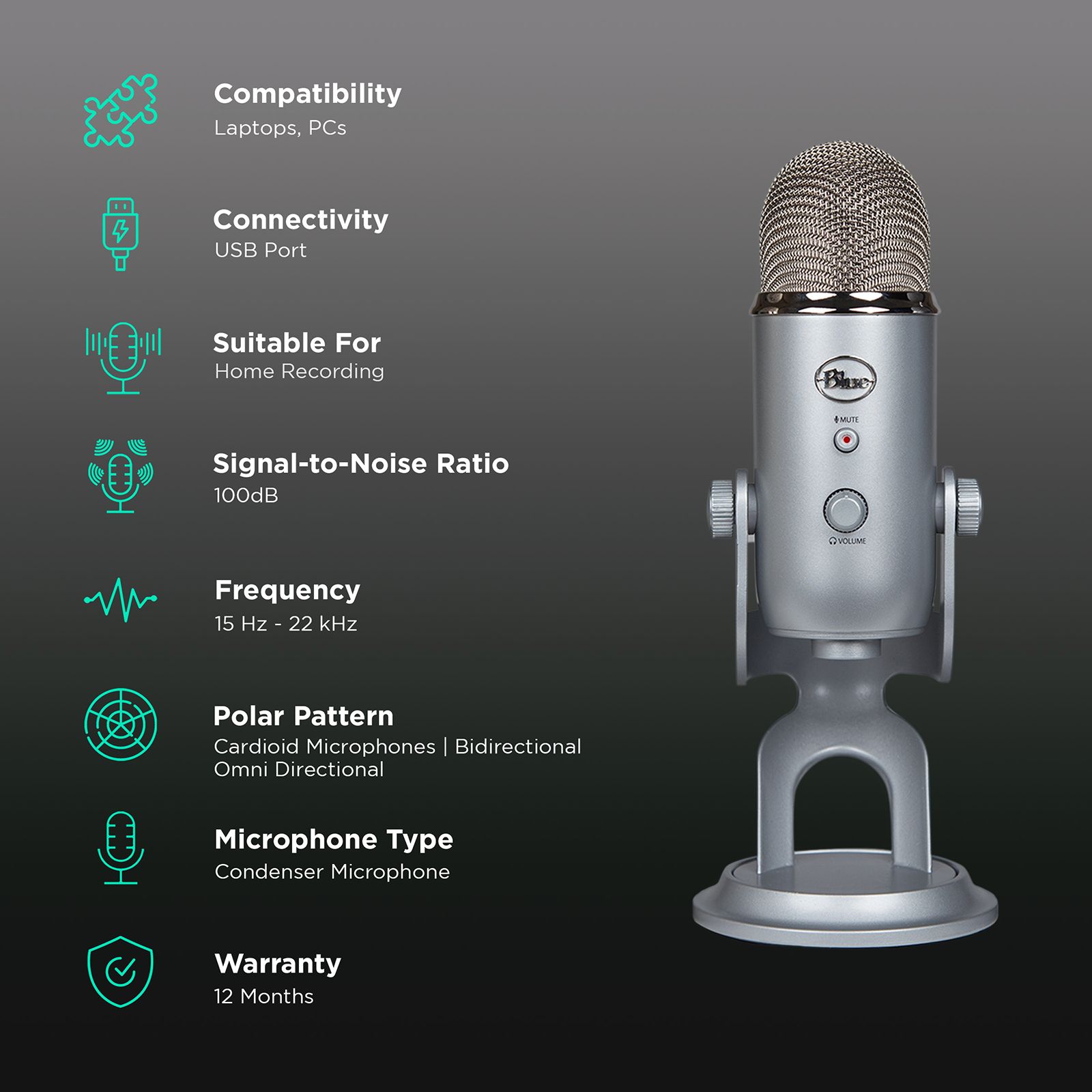 logitech Yeti USB Wired Microphone with HD Audio (Silver) logitech Yeti USB Wired Microphone with HD Audio (Silver)_2