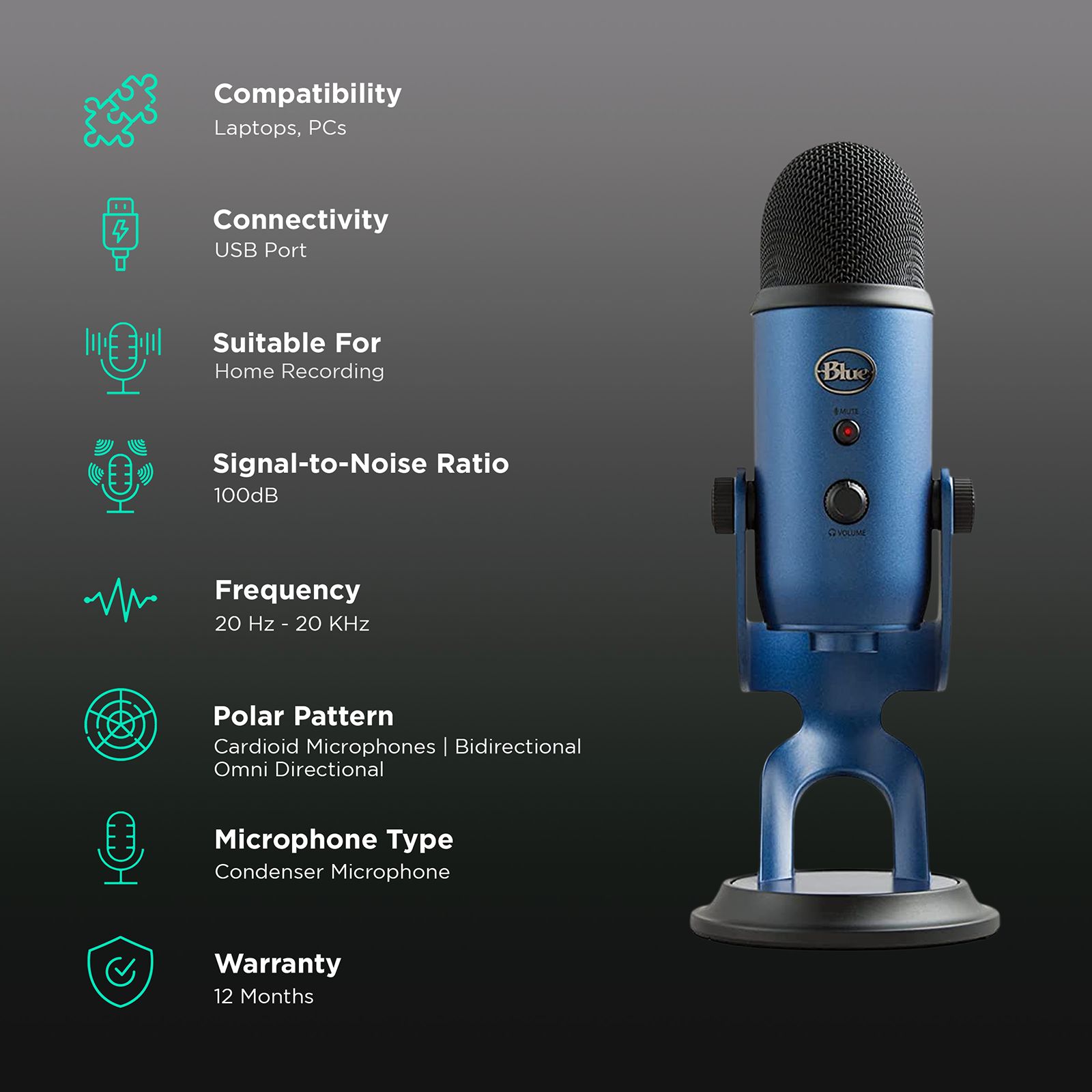 logitech Yeti USB Wired Microphone with HD Audio (Midnight Blue) logitech Yeti USB Wired Microphone with HD Audio (Midnight Blue)_2