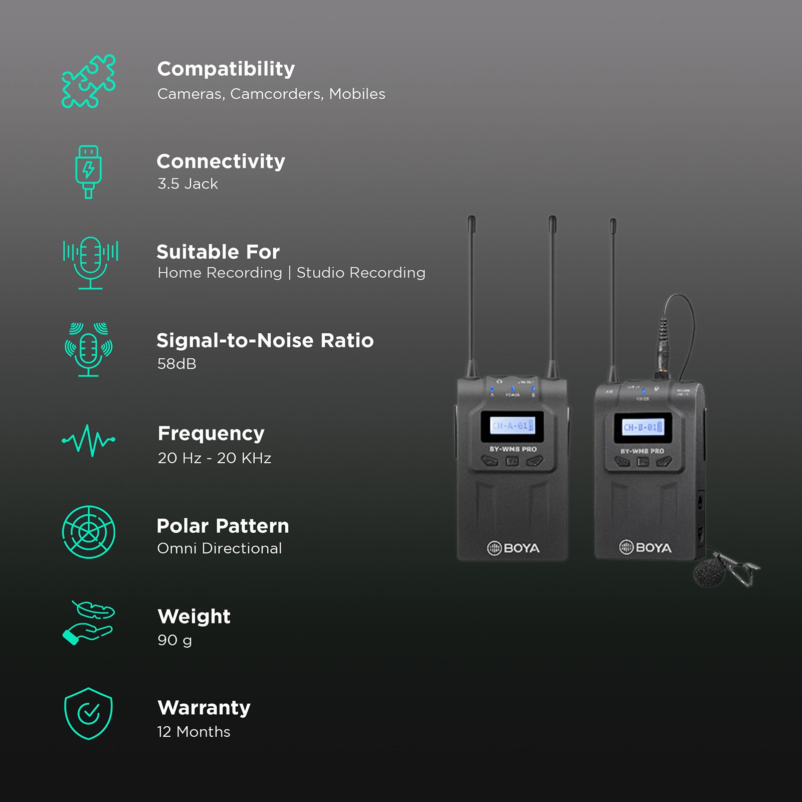 Boya 3.5 Jack Wireless Microphone with Automatic LCD Lock Function (Black)_2