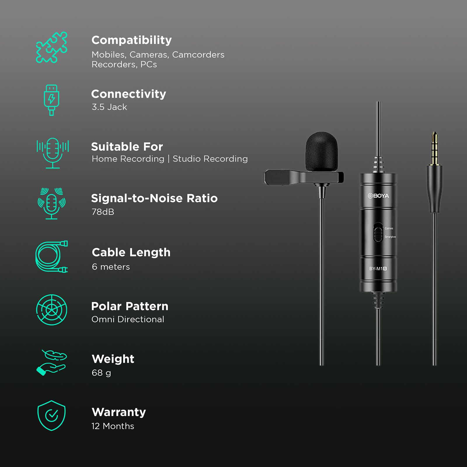 Boya Universal 3.5 Jack Wired Microphone with Low Handling Noise (Black) Boya Universal 3.5 Jack Wired Microphone with Low Handling Noise (Black)_2