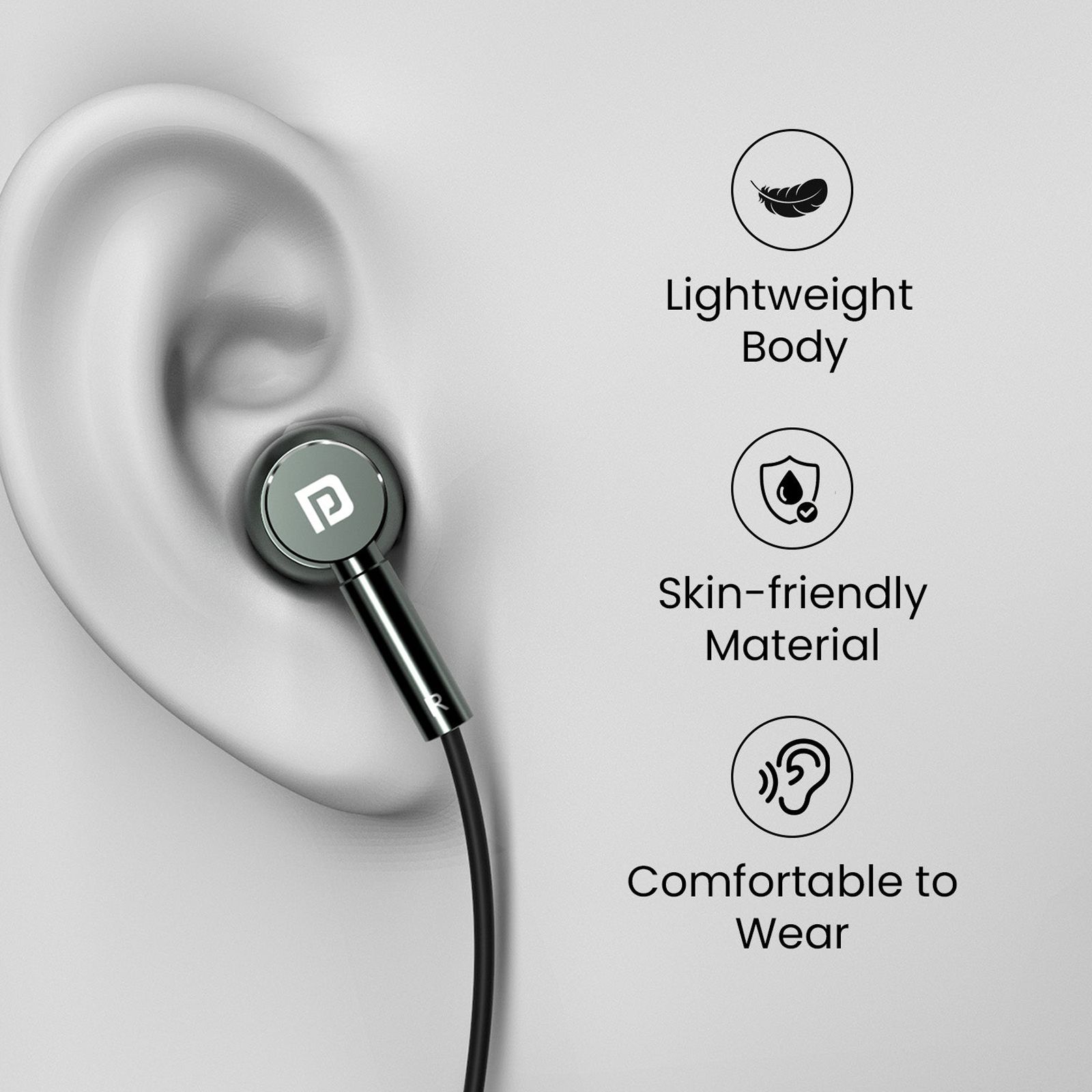 PORTRONICS Conch Tune C POR 2003 Wired Earphone with Mic (USB Type C Connector, In Ear, Grey)_5