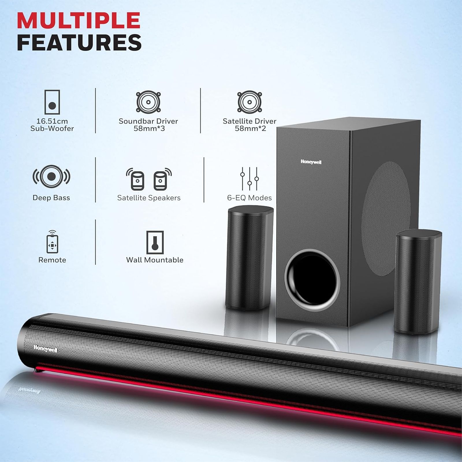 Honeywell Trueno U7000 500W Bluetooth Soundbar with Remote (Dolby Audio, 5.1 Channel, Black)_9