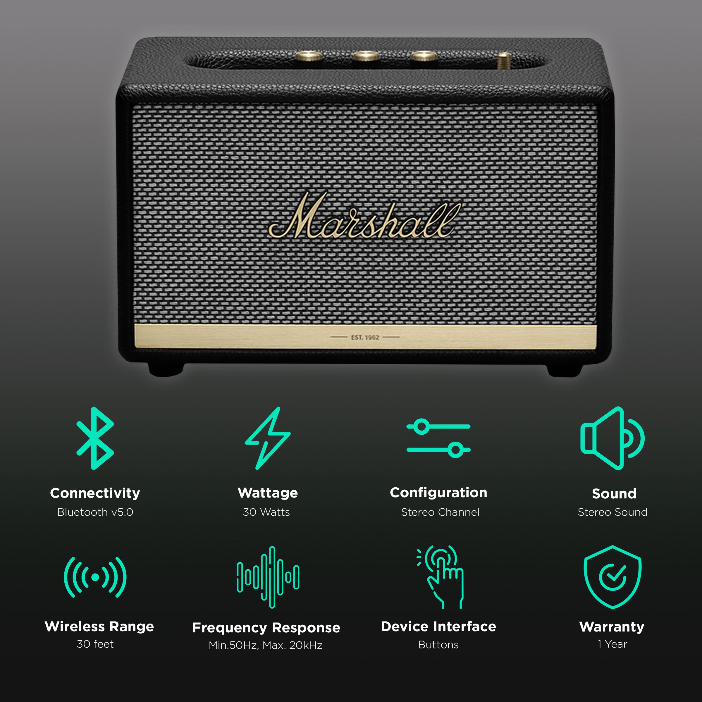 Marshall Acton II 30W Bluetooth Speaker (Multi-Host Functionality, Stereo Channel, Black)_2