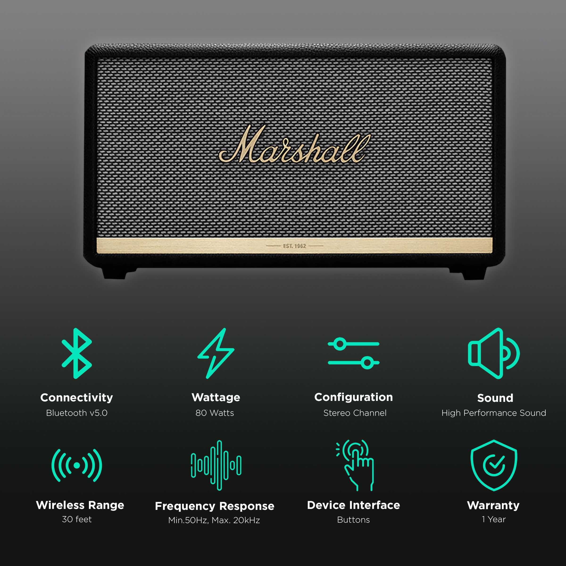 Marshall Stanmore II 80W Bluetooth Speaker (Clean and Precise Audio, Stereo Channel, Black)_2