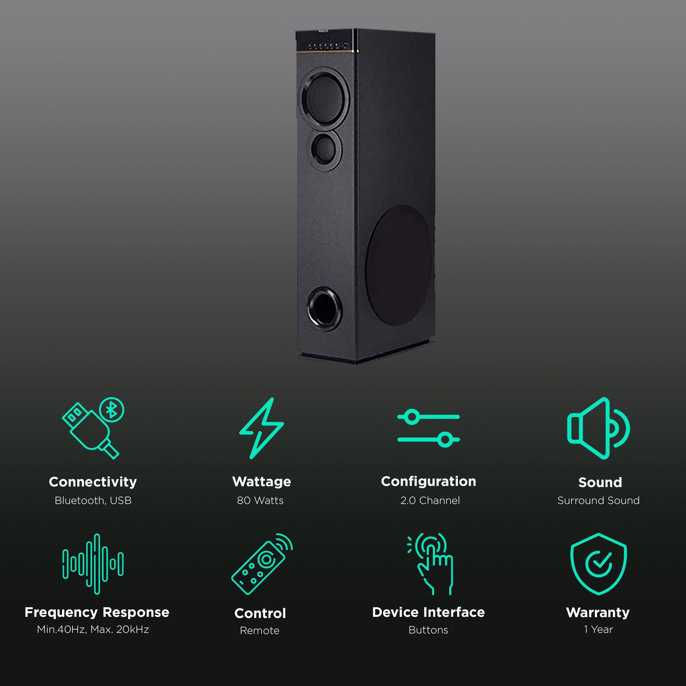 PHILIPS 80W Multimedia Speaker (Surround Sound, 2.0 Channel, Black) PHILIPS 80W Multimedia Speaker (Surround Sound, 2.0 Channel, Black)_2