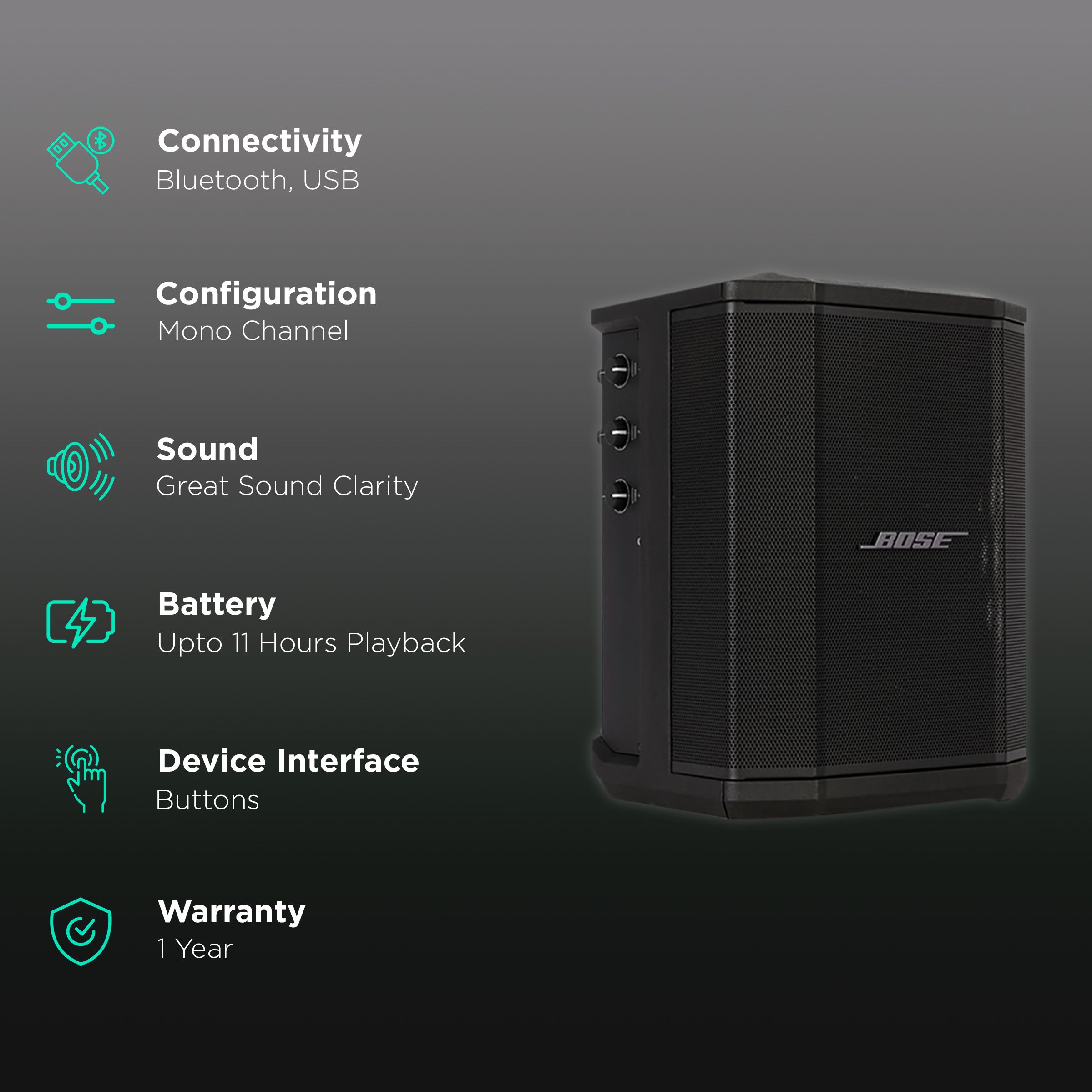 BOSE S1 Pro Bluetooth Party Speaker with Mic (Upto 11 Hrs Playback, Mono Channel, Black) BOSE S1 Pro Bluetooth Party Speaker with Mic (Upto 11 Hrs Playback, Mono Channel, Black)_2