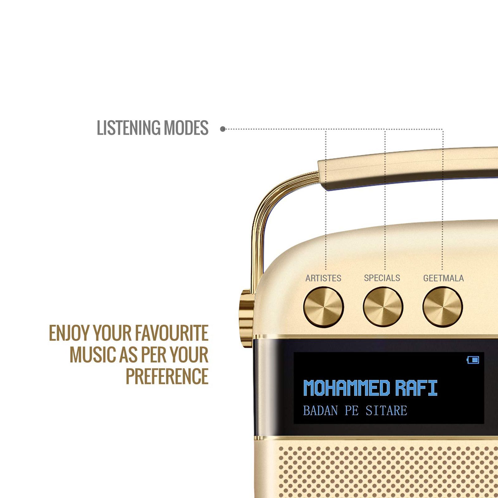 SAREGAMA Carvaan 10W Portable Bluetooth Speaker (5000 Pre Loaded Songs, Stereo Channel, Rose Gold)_9