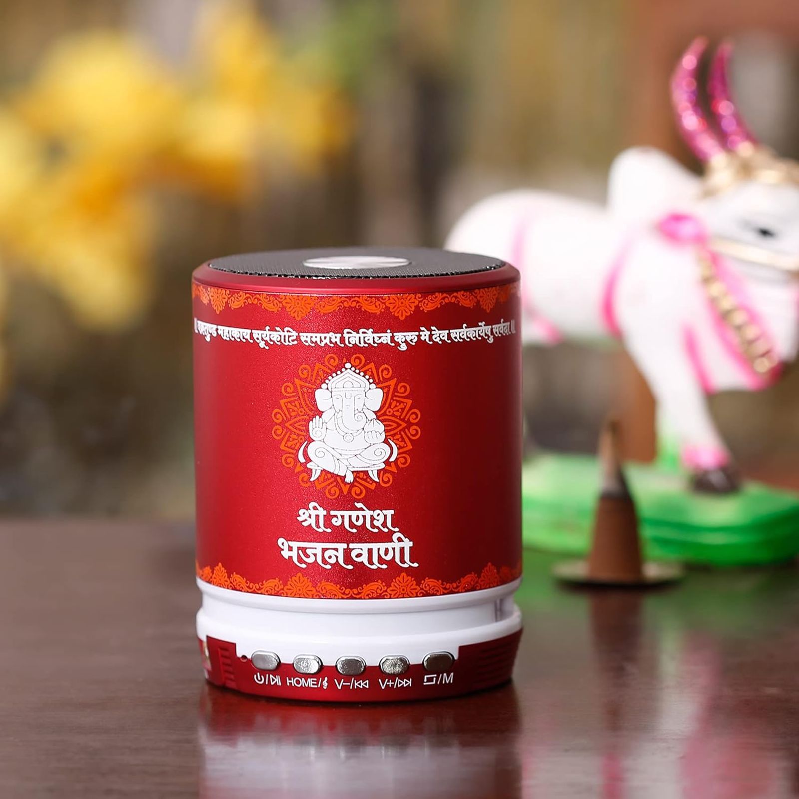 shemaroo Ganesh Bhajan Vaani 3W Portable Bluetooth Speaker (Built-in LED Light, Mono Channel, Red)_6