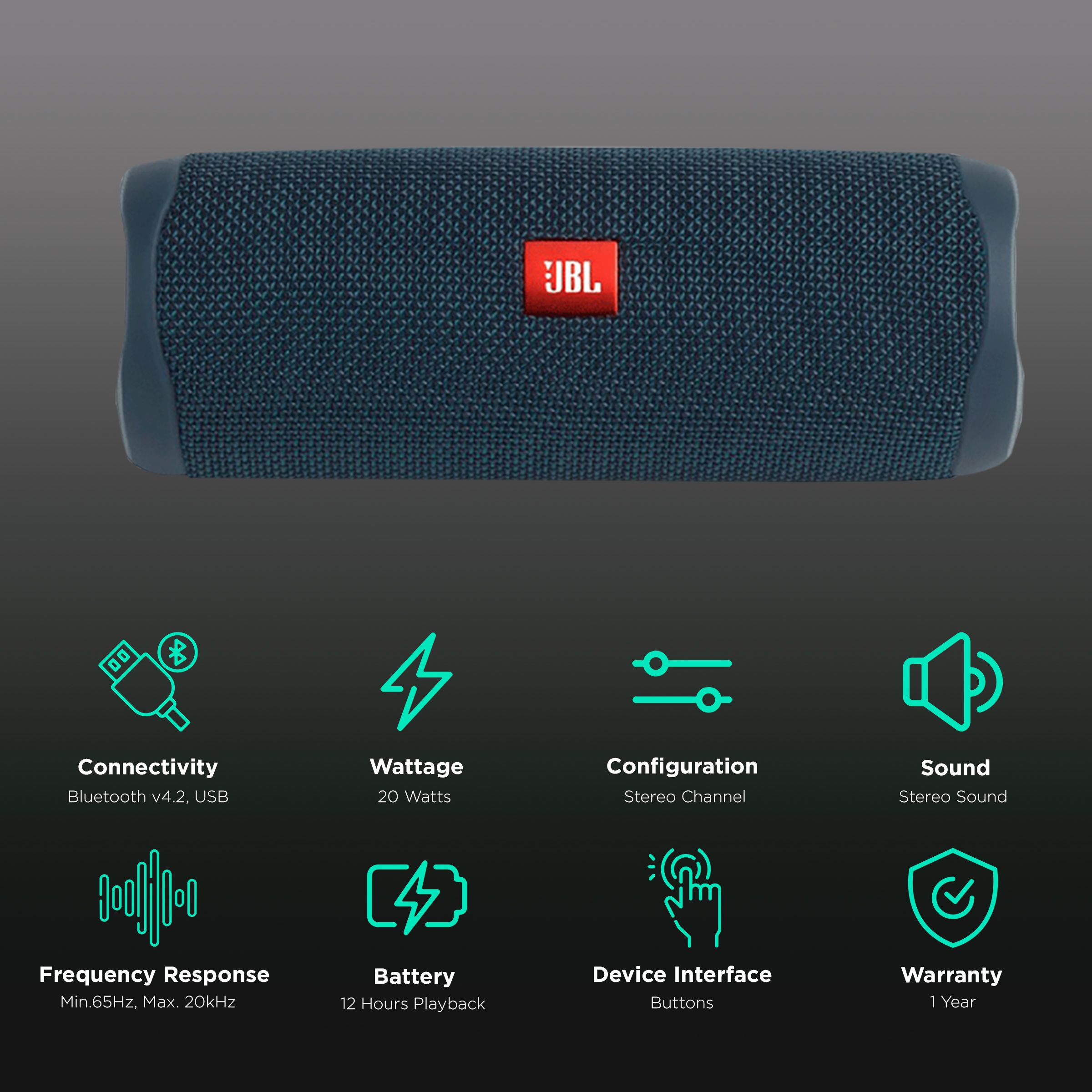 JBL Flip 5 20W Portable Bluetooth Speaker (IPX7 Water Resistant, JBL's Signature Sound, Stereo Channel, Blue) JBL Flip 5 20W Portable Bluetooth Speaker (IPX7 Water Resistant, JBL's Signature Sound, Stereo Channel, Blue)_2