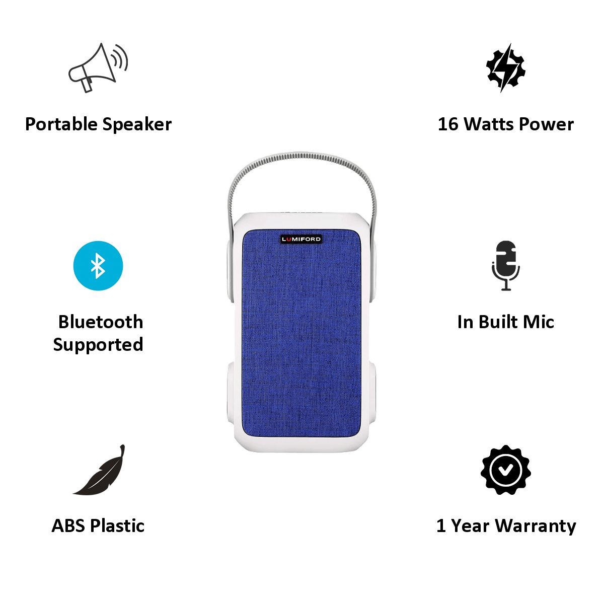 LUMIFORD GoFash Broadway 16W Portable Bluetooth Speakers (IPX5 Water Resistant, 2.1 Channel, Blue) LUMIFORD GoFash Broadway 16W Portable Bluetooth Speakers (IPX5 Water Resistant, 2.1 Channel, Blue)_3