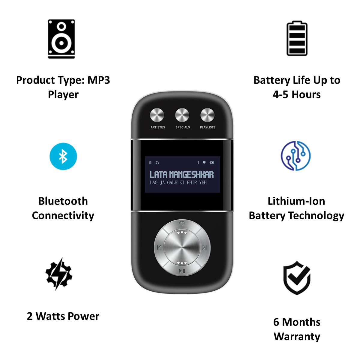 SAREGAMA Carvaan Go 2.0 2 Watt Bluetooth MP3 Player (3000 Pre-Loaded Songs, GO0005, Classic Black)_3