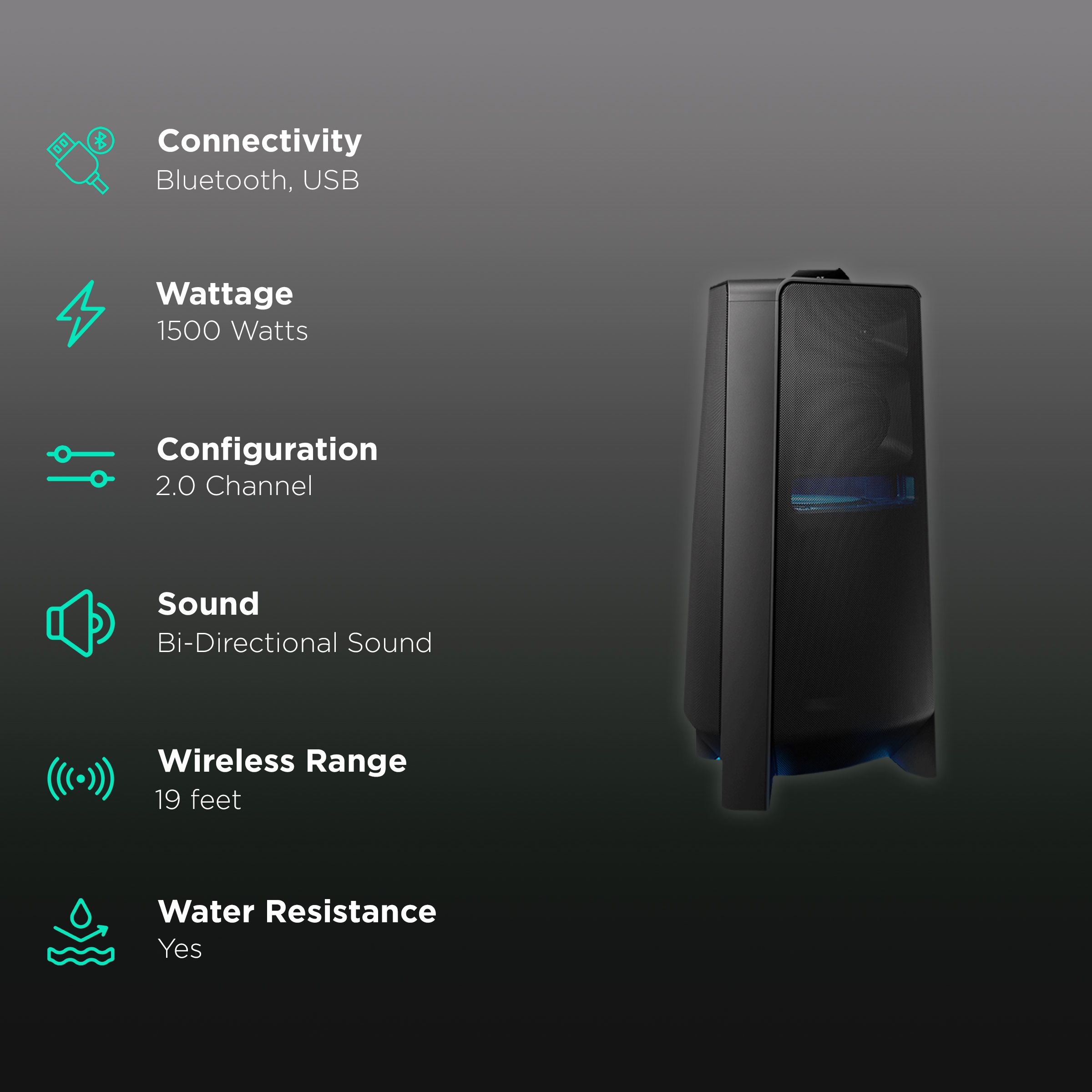 SAMSUNG 1500W Bluetooth Party Speaker (Water Resistant, 2.0 Channel, Black) SAMSUNG 1500W Bluetooth Party Speaker (Water Resistant, 2.0 Channel, Black)_2