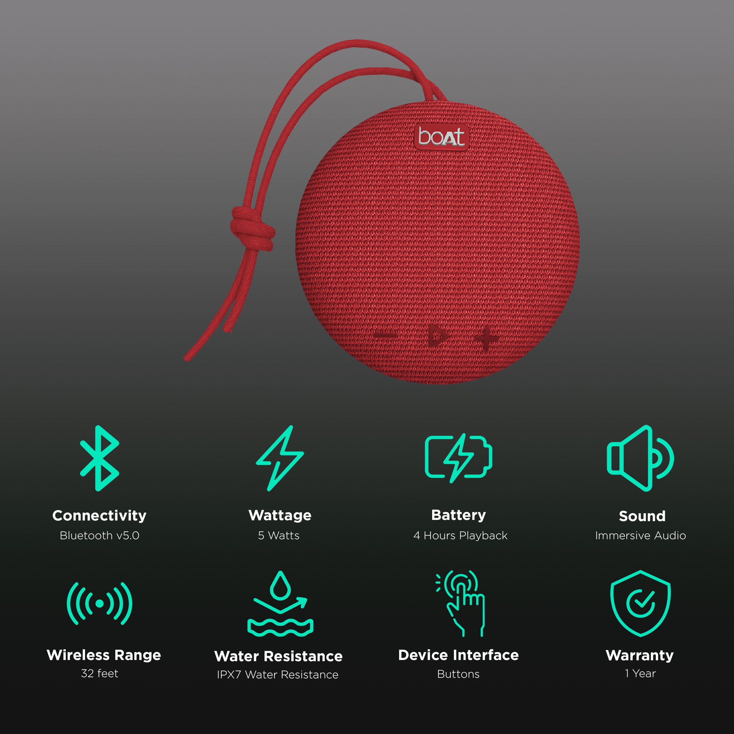 boAt Stone 193 5W Portable Bluetooth Speaker (IPX7 Water Resistant, 4 Hours Playtime, Red) boAt Stone 193 5W Portable Bluetooth Speaker (IPX7 Water Resistant, 4 Hours Playtime, Red)_2