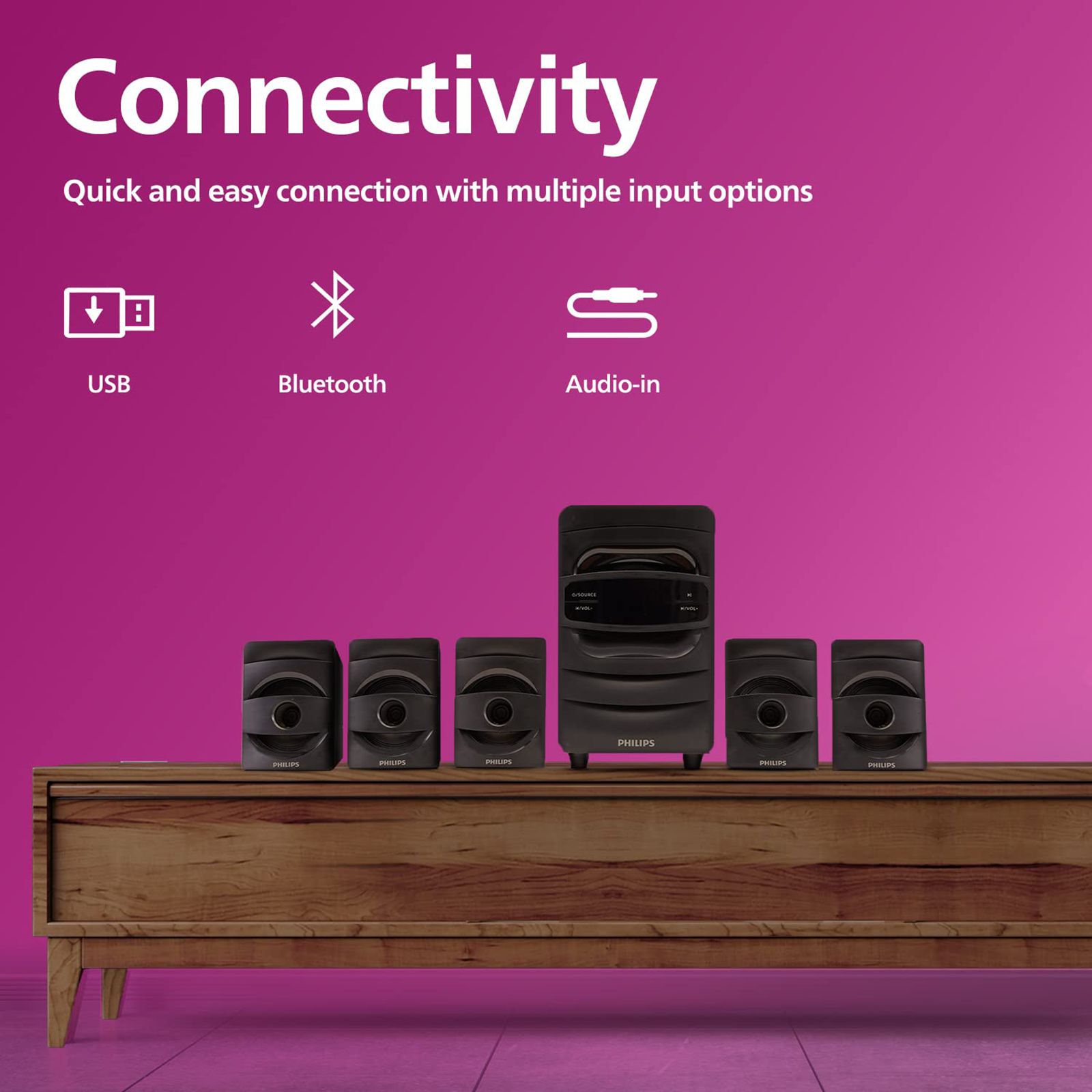 PHILIPS 40W Multimedia Speaker (Surround Sound, 5.1 Channel, Black)_5