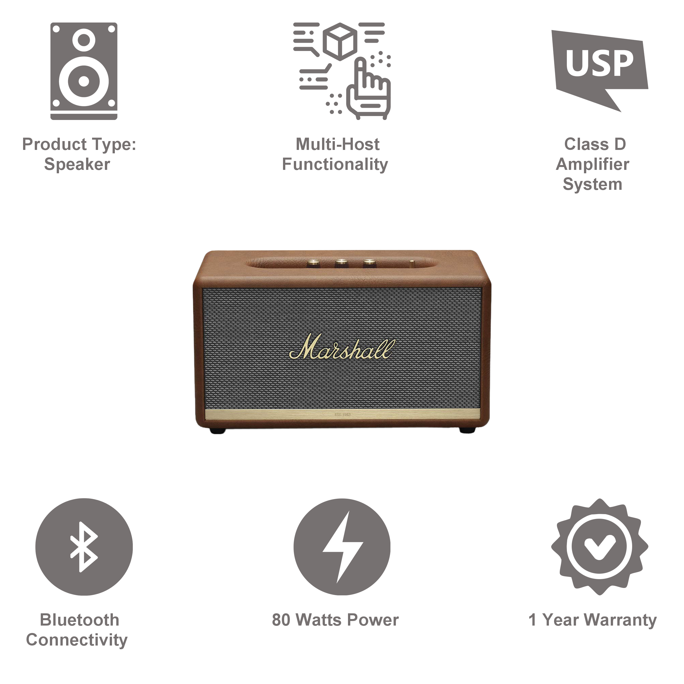 Marshall Stanmore II 80 Watts Bluetooth Speaker (Multi-Host Functionality, MS-STMR2-BRN, Brown)_6