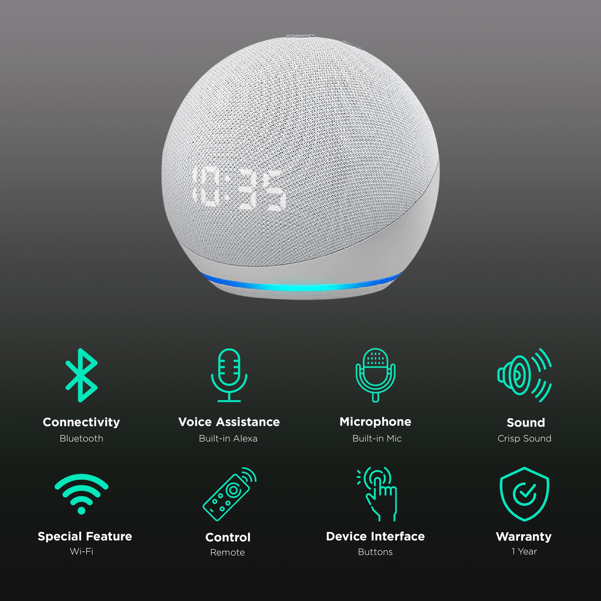 amazon Echo Dot (4th Gen) with Built-in Alexa Smart Wi-Fi Speaker (LED Display with Clock, White) amazon Echo Dot (4th Gen) with Built-in Alexa Smart Wi-Fi Speaker (LED Display with Clock, White)_2