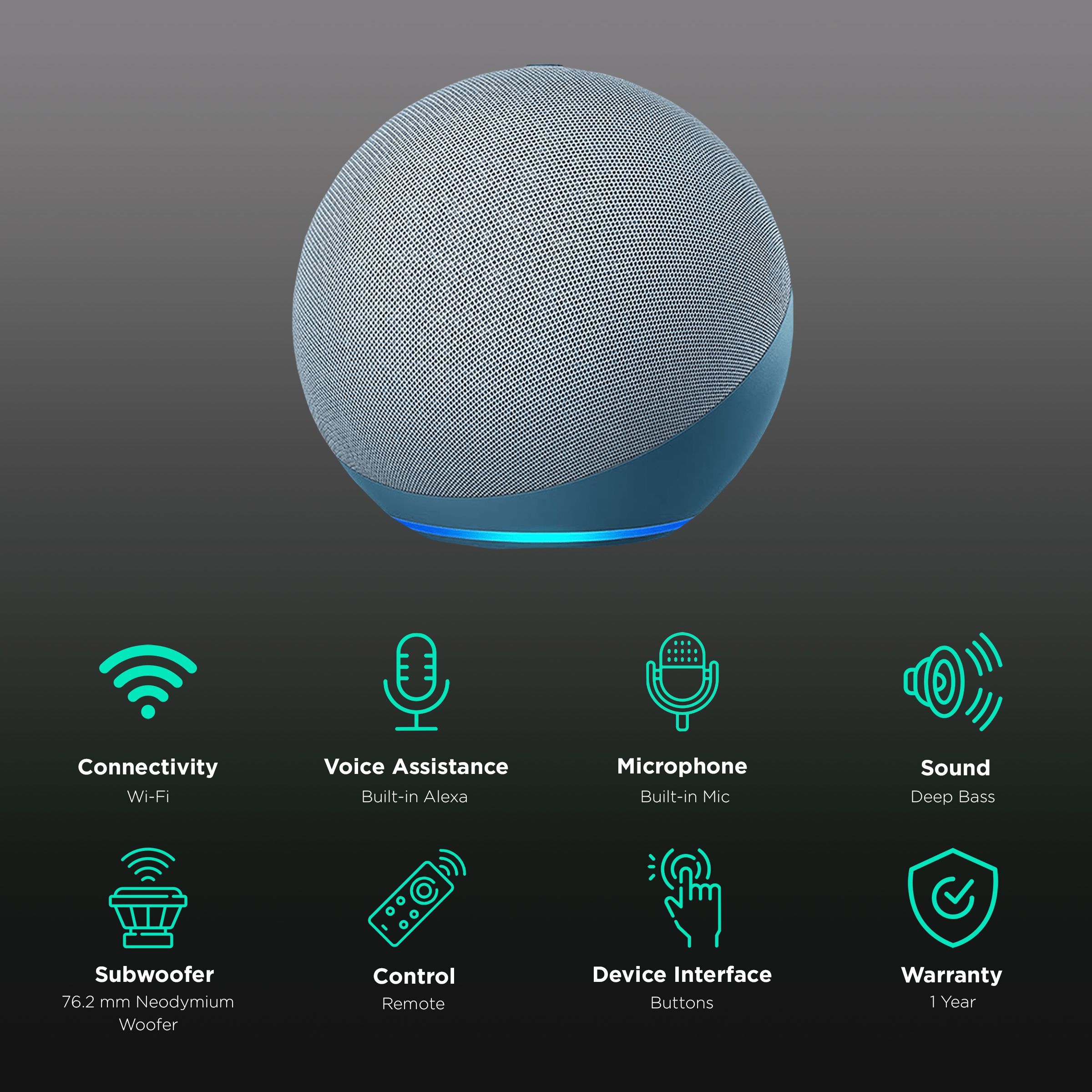 amazon Echo (4th Gen) with Built-in Alexa Smart Wi-Fi Speaker (Controls Smart Devices, Blue) amazon Echo (4th Gen) with Built-in Alexa Smart Wi-Fi Speaker (Controls Smart Devices, Blue)_2