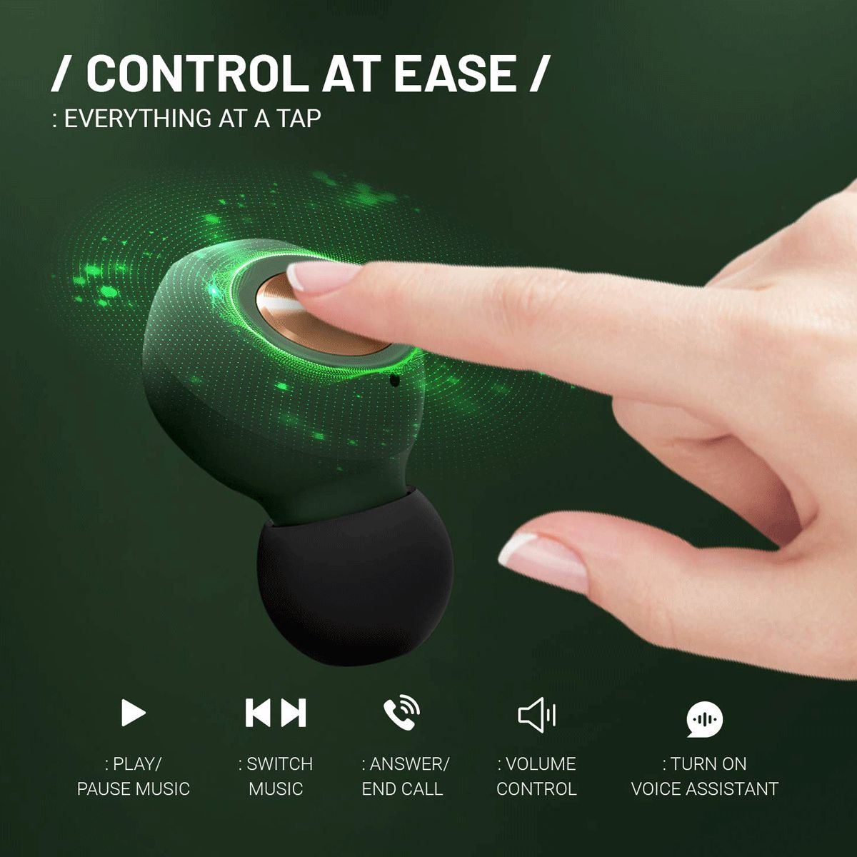 CROSSBEATS Pebble TWS Earbuds with Passive Noise Cancellation (IPX6 Water & Dust Resistant, Deep Bass Technology, Green)_7