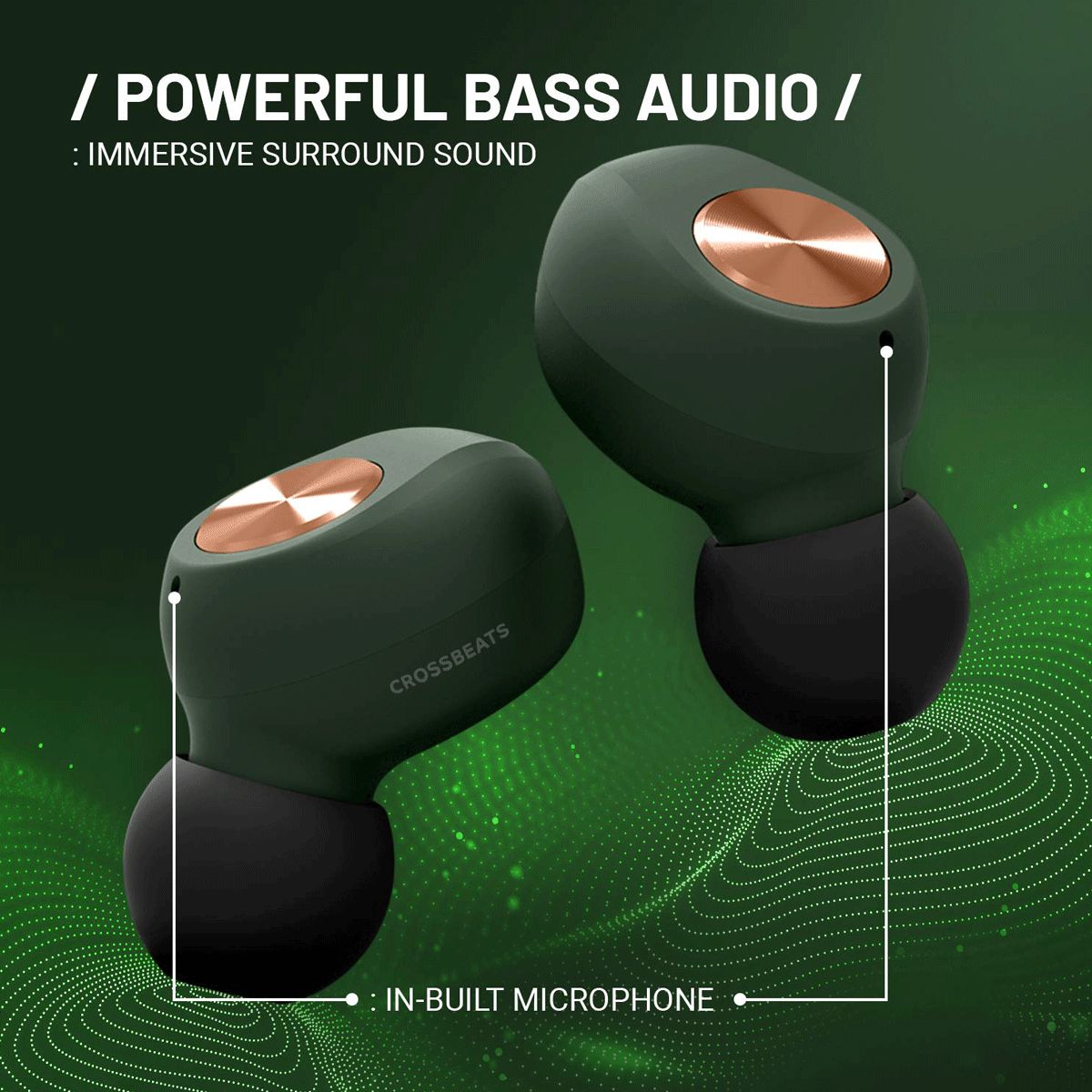 CROSSBEATS Pebble TWS Earbuds with Passive Noise Cancellation (IPX6 Water & Dust Resistant, Deep Bass Technology, Green)_9