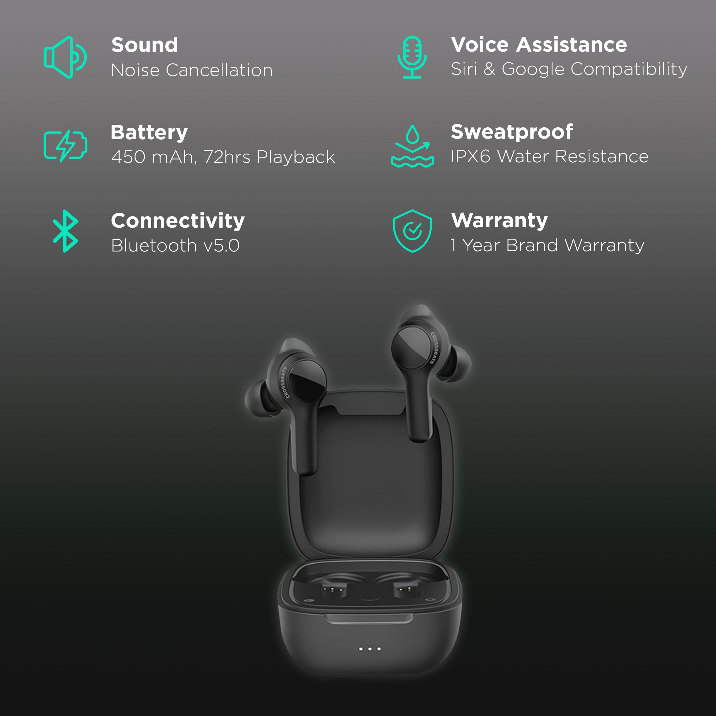 CROSSBEATS Torq CB-TORQ TWS Earbuds with Environmental Noise Cancellation (IPX6 Water Resistant, 72 Hours Playback, Black) CROSSBEATS Torq CB-TORQ TWS Earbuds with Environmental Noise Cancellation (IPX6 Water Resistant, 72 Hours Playback, Black)_2