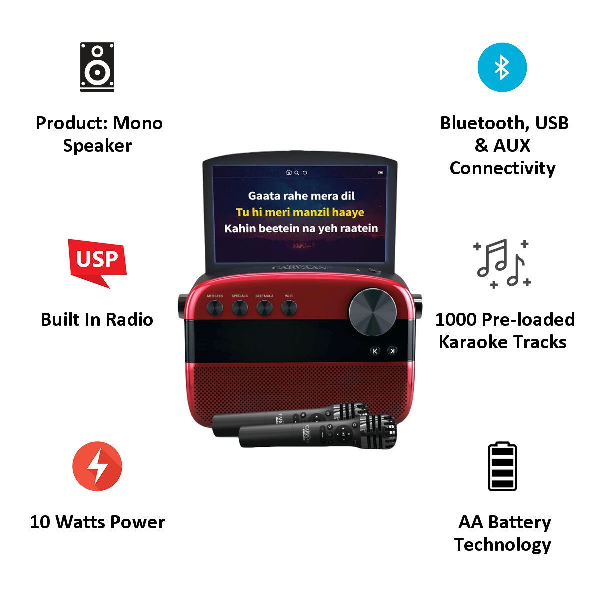 SAREGAMA Carvaan Karaoke 10W Portable Bluetooth Speaker (1000 Pre Loaded Karaoke Tracks, Stereo Channel, Red) SAREGAMA Carvaan Karaoke 10W Portable Bluetooth Speaker (1000 Pre Loaded Karaoke Tracks, Stereo Channel, Red)_3