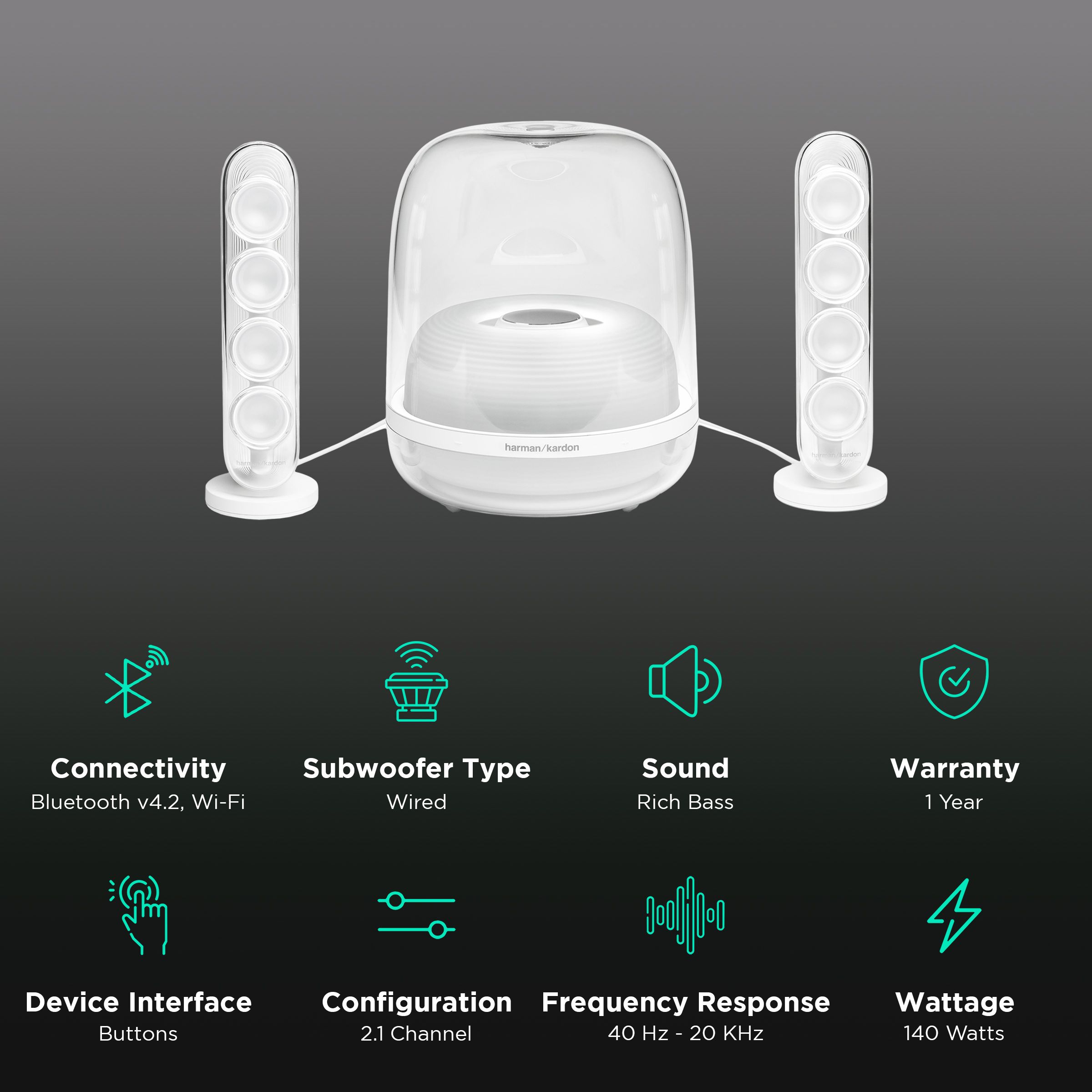 harman kardon SoundSticks 4 140W Multimedia Speaker (Ambient Light Effects, 2.1 Channel, White) harman kardon SoundSticks 4 140W Multimedia Speaker (Ambient Light Effects, 2.1 Channel, White)_2