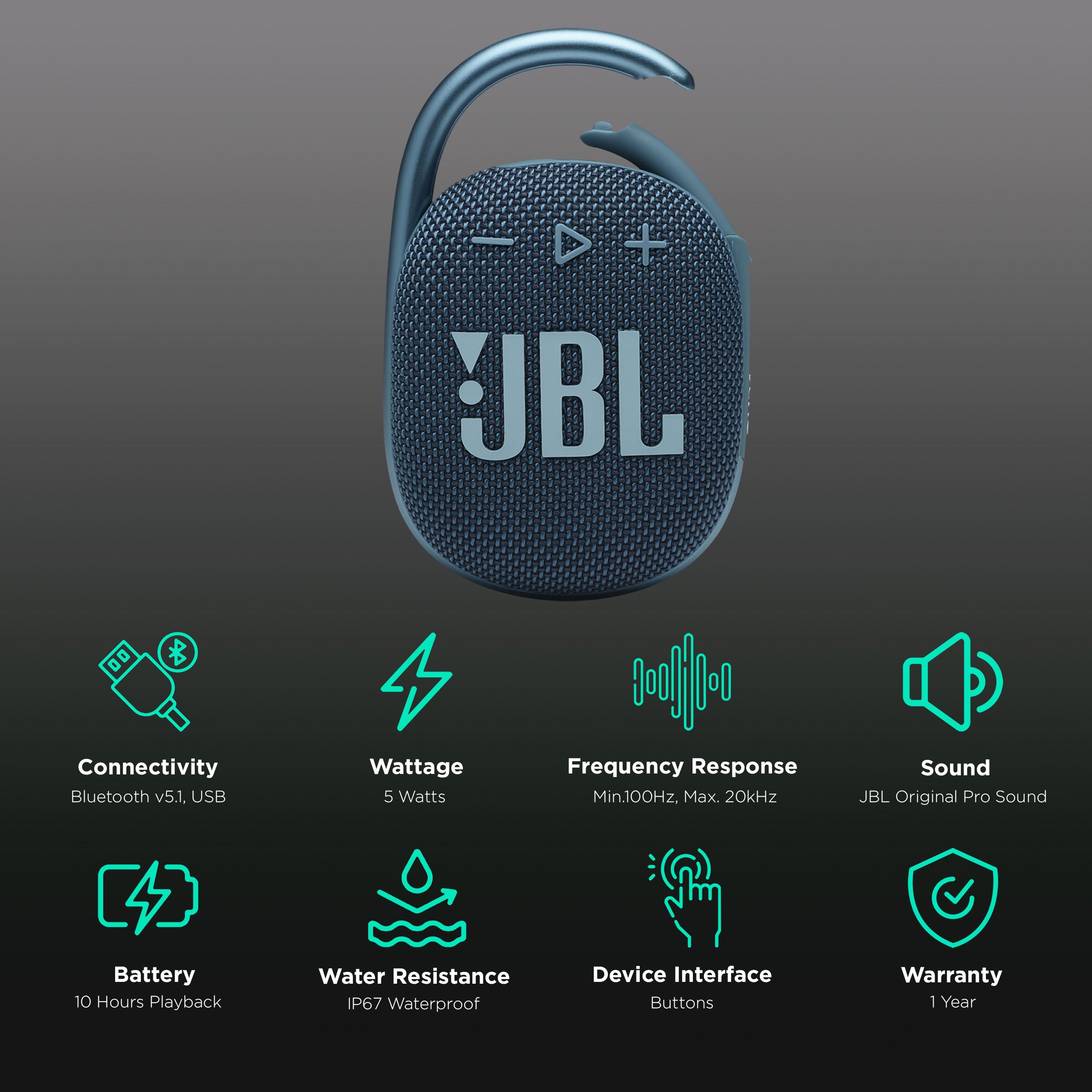 JBL Clip 4 5W Portable Bluetooth Speaker (IP67 Waterproof, 10 Hours Playtime, Blue) JBL Clip 4 5W Portable Bluetooth Speaker (IP67 Waterproof, 10 Hours Playtime, Blue)_2