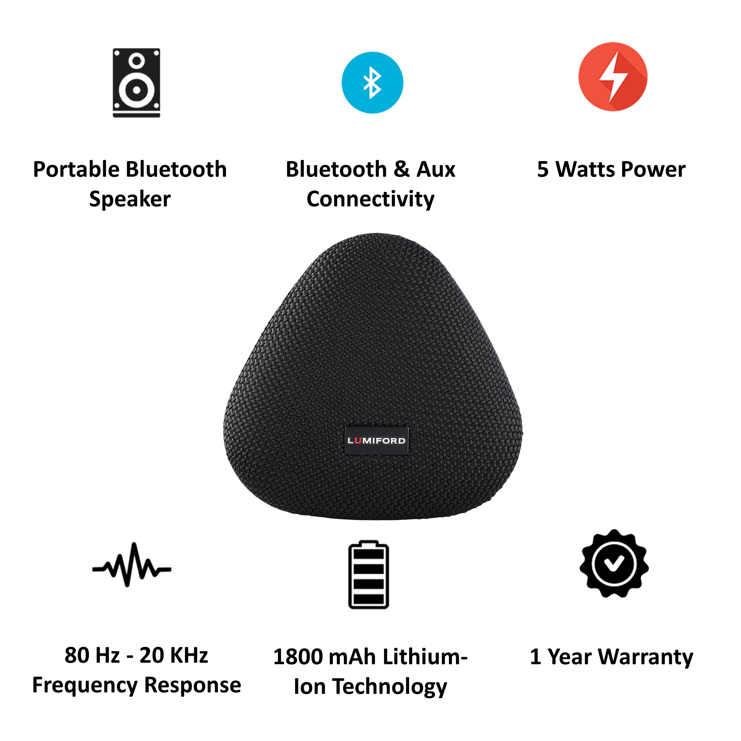 LUMIFORD Blackstone 5W Portable Bluetooth Speaker (IPX7 Waterproof, Built-in HD Microphone, Mono Channel, Black) LUMIFORD Blackstone 5W Portable Bluetooth Speaker (IPX7 Waterproof, Built-in HD Microphone, Mono Channel, Black)_3
