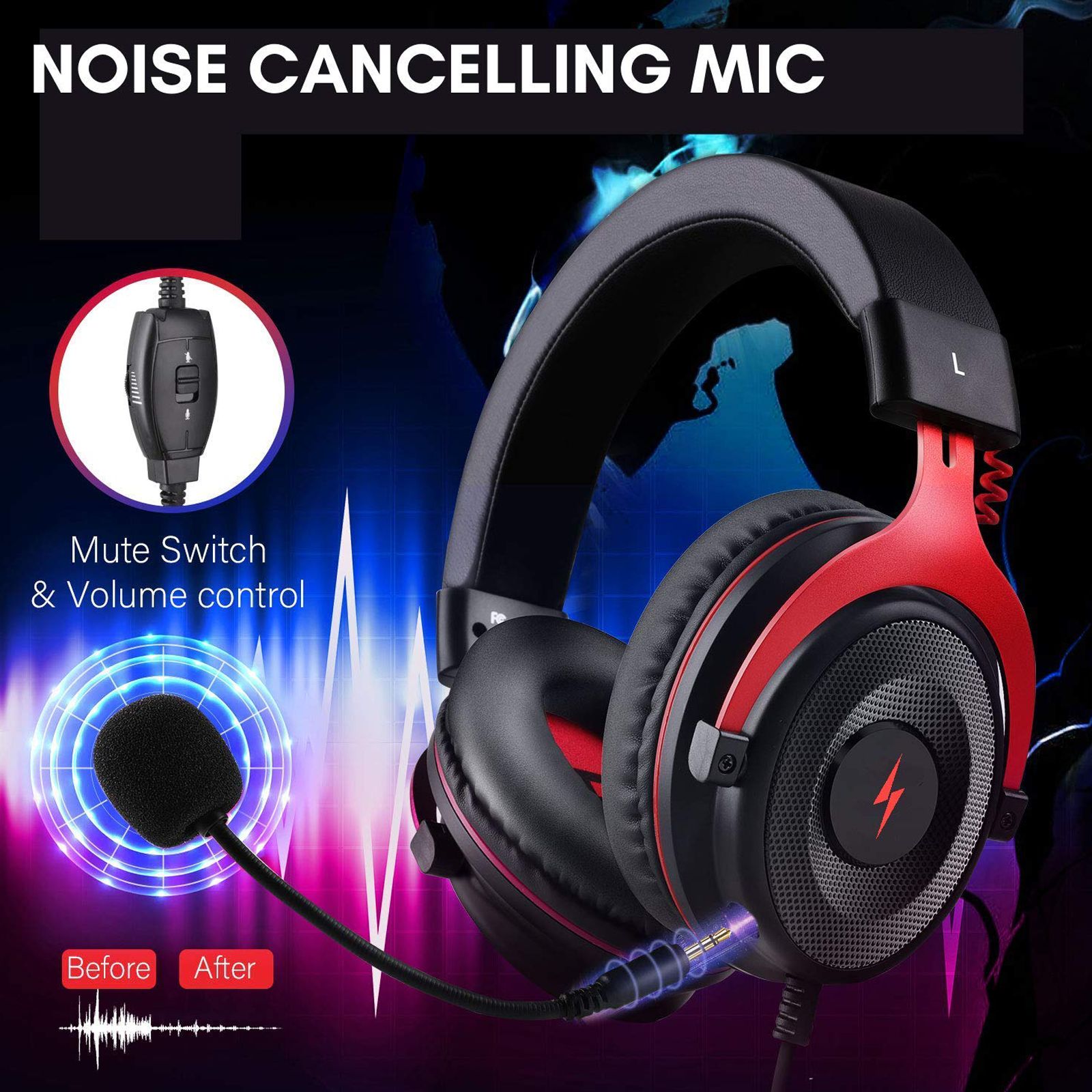 FIRE-BOLTT BGH1100 Wired Gaming Headset (7.1 Surround Sound, On Ear, Black & Red)_6