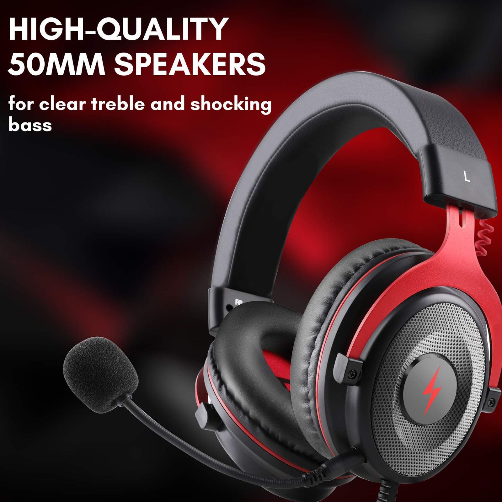 FIRE-BOLTT BGH1100 Wired Gaming Headset (7.1 Surround Sound, On Ear, Black & Red)_7