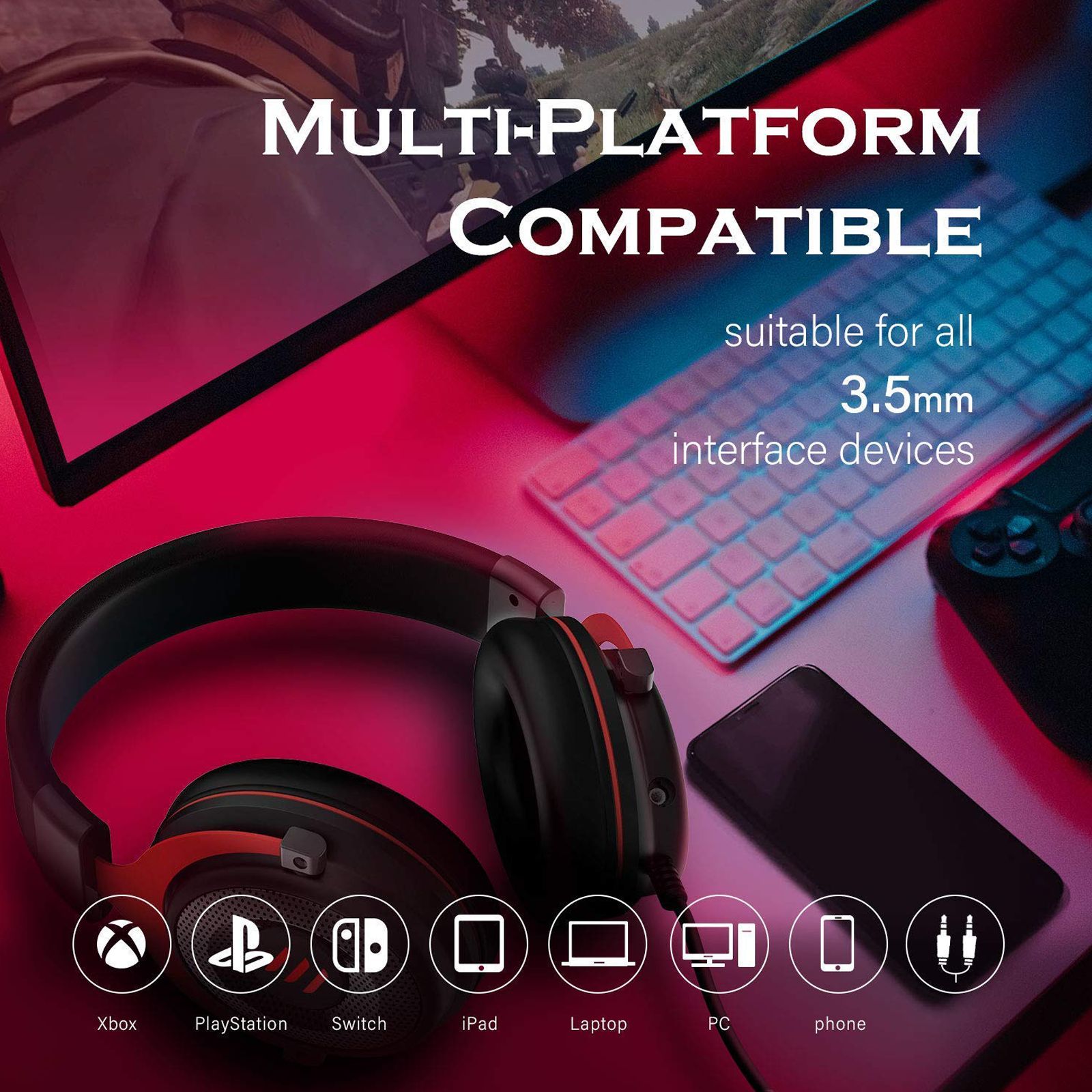 FIRE-BOLTT BGH1100 Wired Gaming Headset (7.1 Surround Sound, On Ear, Black & Red)_3