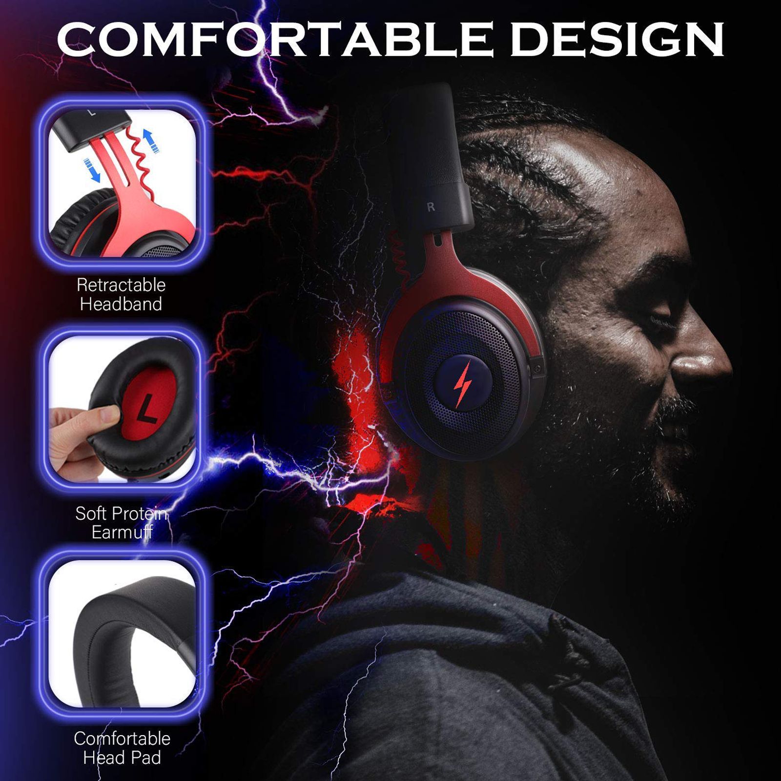 FIRE-BOLTT BGH1100 Wired Gaming Headset (7.1 Surround Sound, On Ear, Black & Red)_4