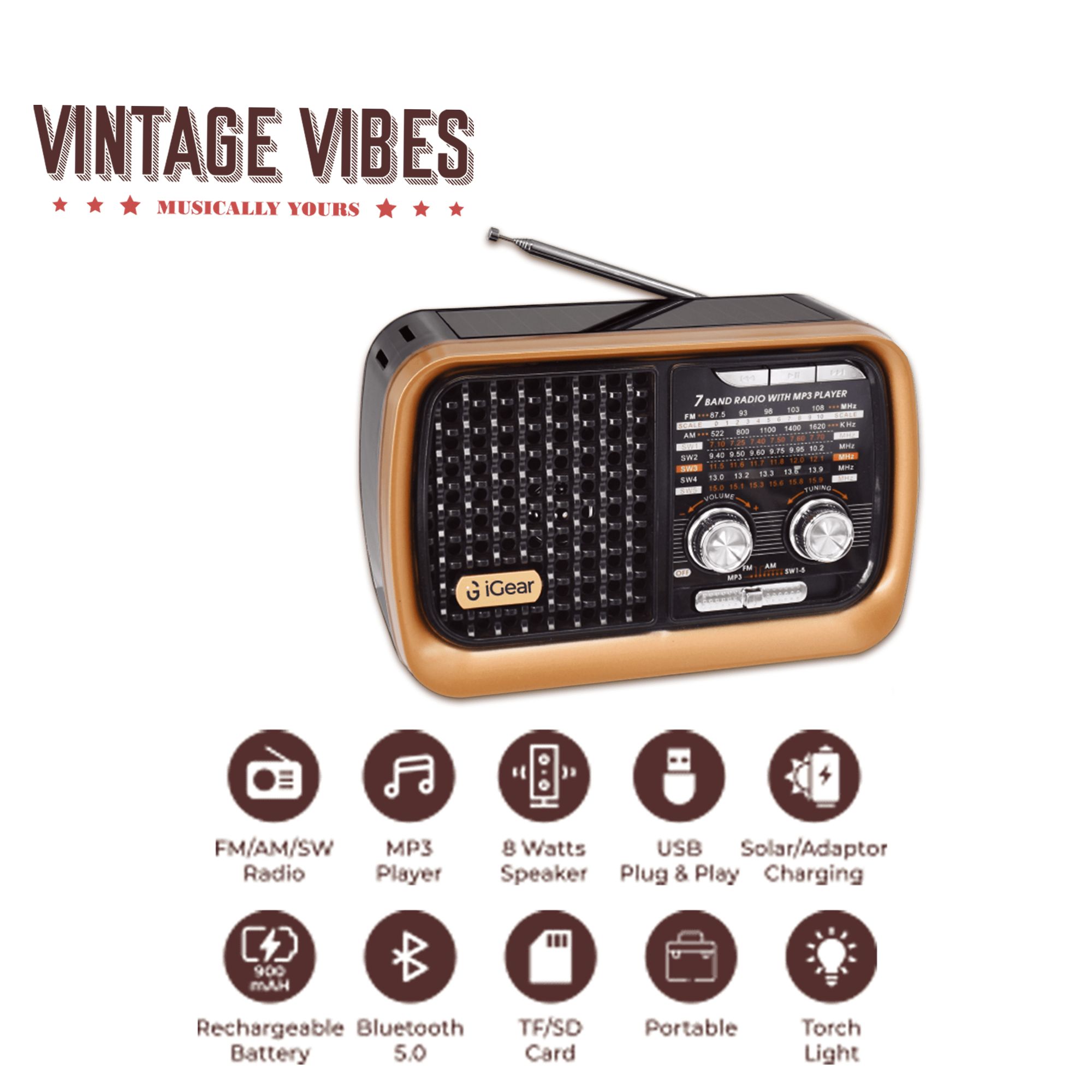 iGear Vintage Vibes 8 Watts MP3 Player (Rechargeable Battery, iG-1112, Black and Copper)_3