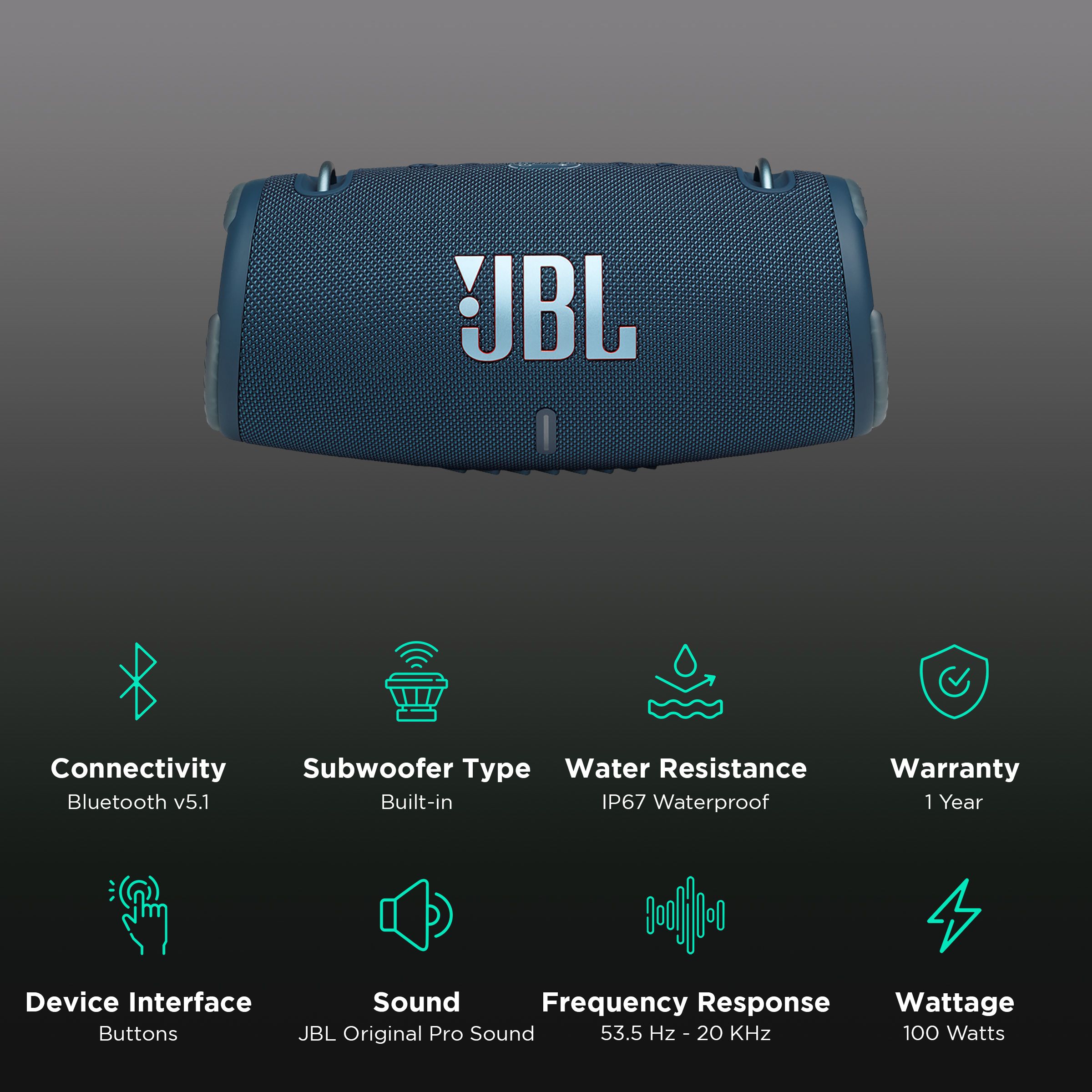 JBL Xtreme 3 100W Portable Bluetooth Speaker (IP67 Waterproof, Built-in Powerbank, Stereo Channel, Blue) JBL Xtreme 3 100W Portable Bluetooth Speaker (IP67 Waterproof, Built-in Powerbank, Stereo Channel, Blue)_2
