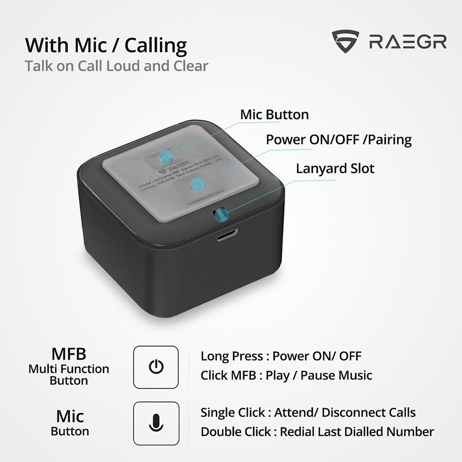RAEGR AirDrums 400 3W Portable Bluetooth Speaker (10 Hours Playtime, Mono Channel, Black)_6