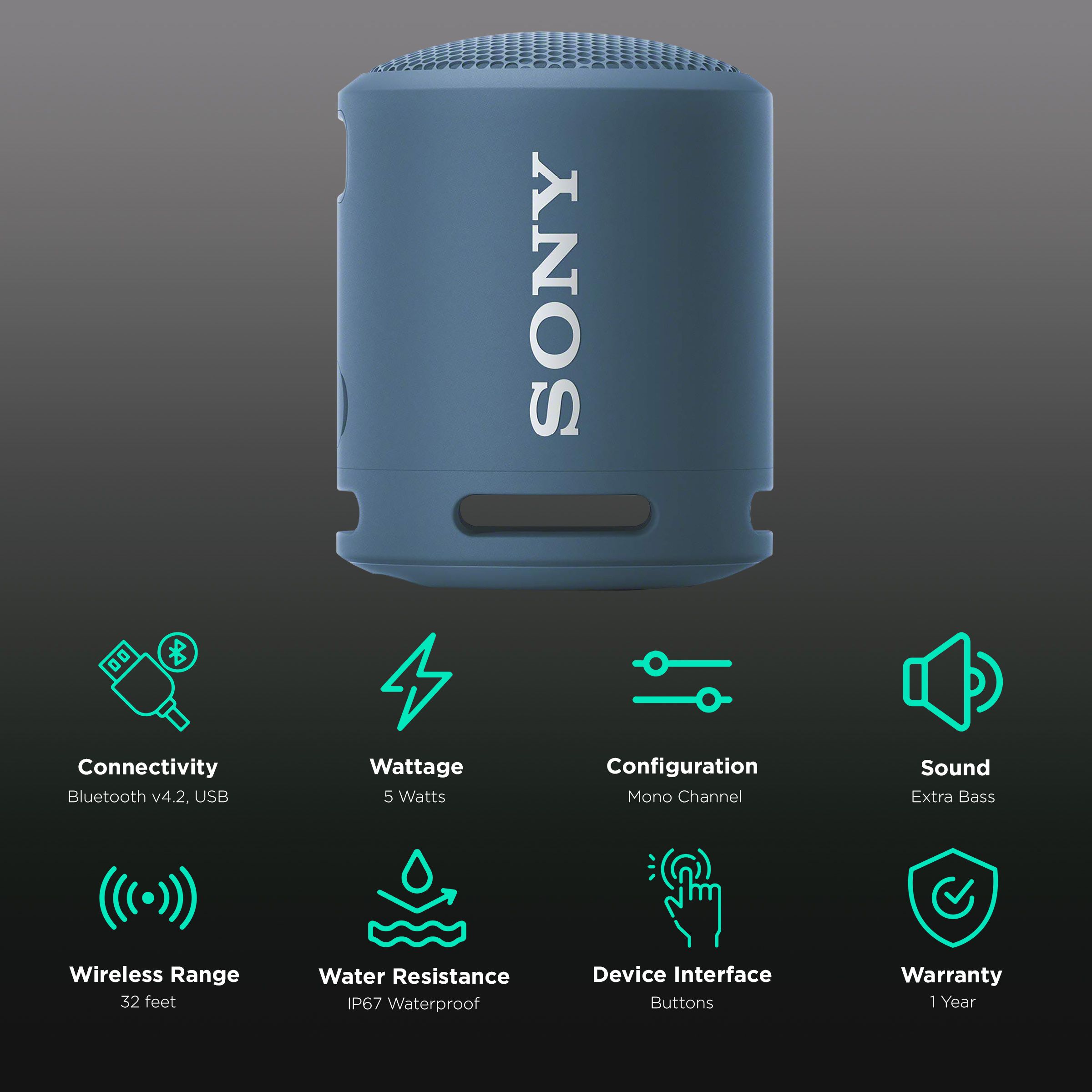 SONY 5W Portable Bluetooth Speaker (IP67 Waterproof, Extra Bass, Mono Channel, Blue) SONY 5W Portable Bluetooth Speaker (IP67 Waterproof, Extra Bass, Mono Channel, Blue)_2