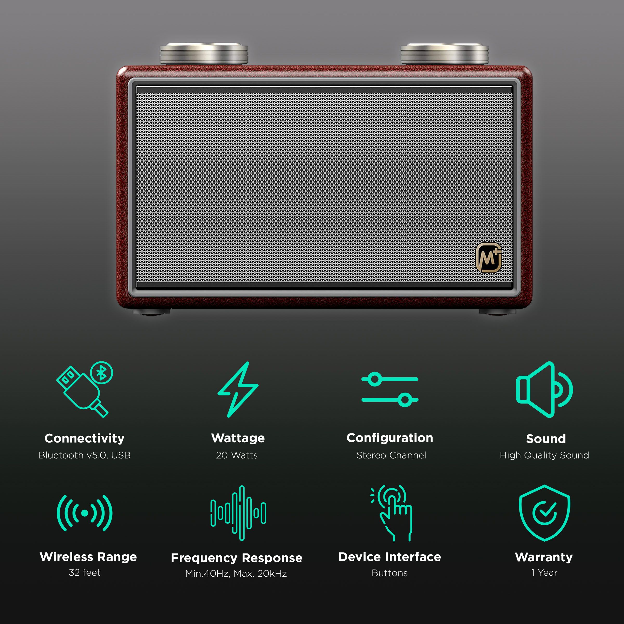 Matata 20W Portable Bluetooth Speaker (Treble & Bass Sound, 2.1 Channel, Brown/Silver) Matata 20W Portable Bluetooth Speaker (Treble & Bass Sound, 2.1 Channel, Brown/Silver)_2