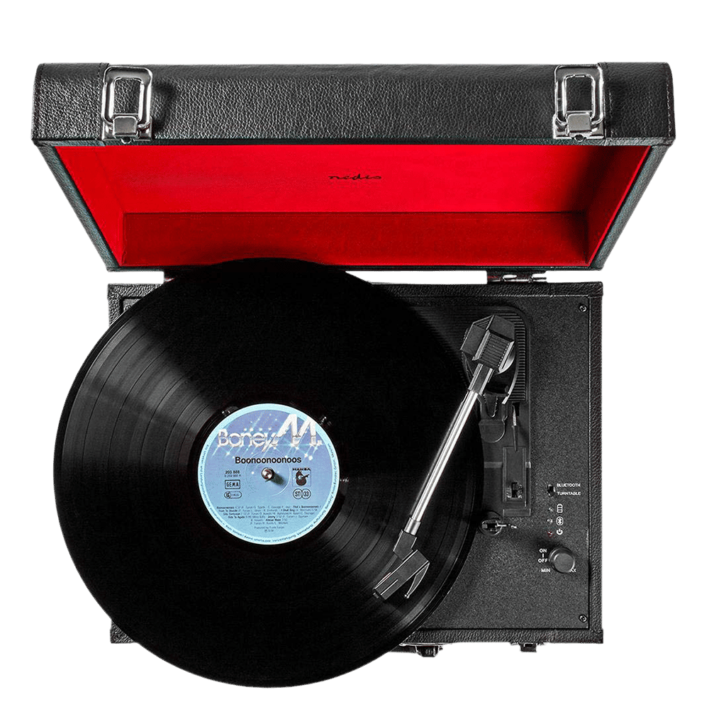 Nedis 2.0 Channel 18 Watts Vinyl Record Player (3 Speed Settings, Portable Breifcase, TURN210BK, Black Red) Nedis 2.0 Channel 18 Watts Vinyl Record Player (3 Speed Settings, Portable Breifcase, TURN210BK, Black Red)_8