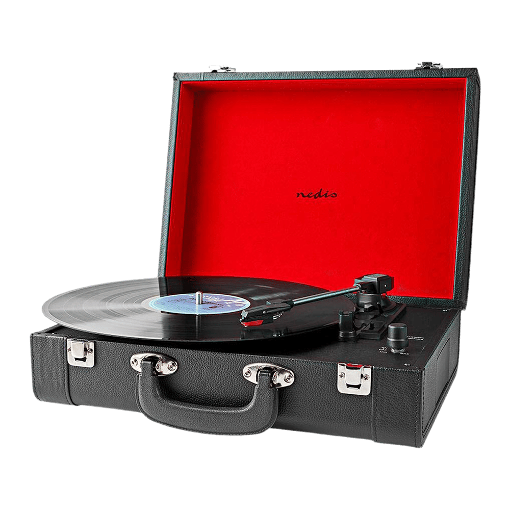 Nedis 2.0 Channel 18 Watts Vinyl Record Player (3 Speed Settings, Portable Breifcase, TURN210BK, Black Red) Nedis 2.0 Channel 18 Watts Vinyl Record Player (3 Speed Settings, Portable Breifcase, TURN210BK, Black Red)_9