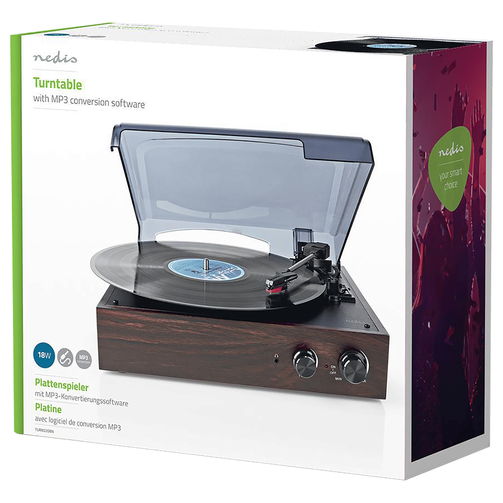 nedis 2.0 Channel 18 Watts Vinyl Record Player (Portable Breifcase, TURN220BN, Brown)_12